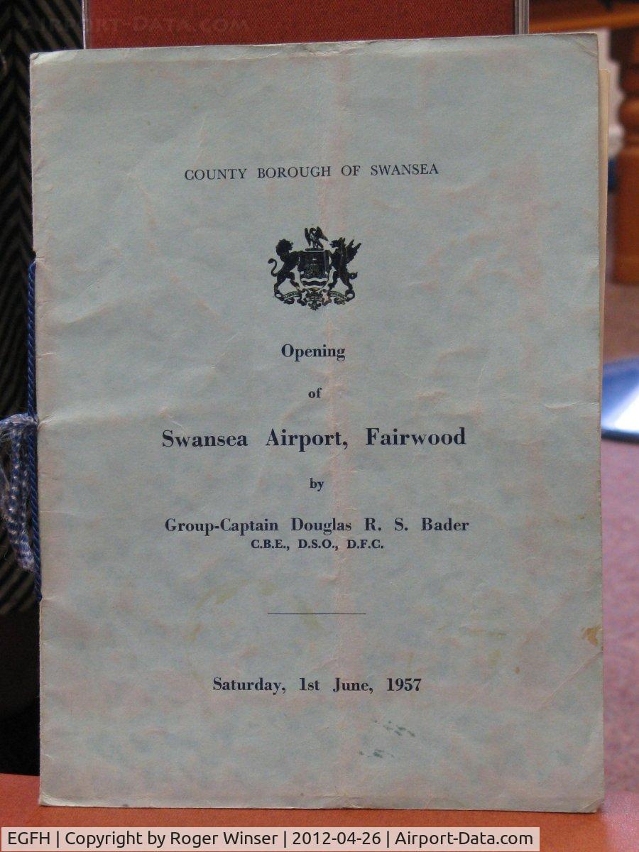 Swansea Airport, Swansea, Wales United Kingdom (EGFH) - Program for the official opening of Swansea Airport on 1st June 1957. Previously known as Fairwood Common Aerodrome (1950 to 1957) and RAF Station Fairwood Common (1941 to 1949). With thanks to Mary Edmunds.