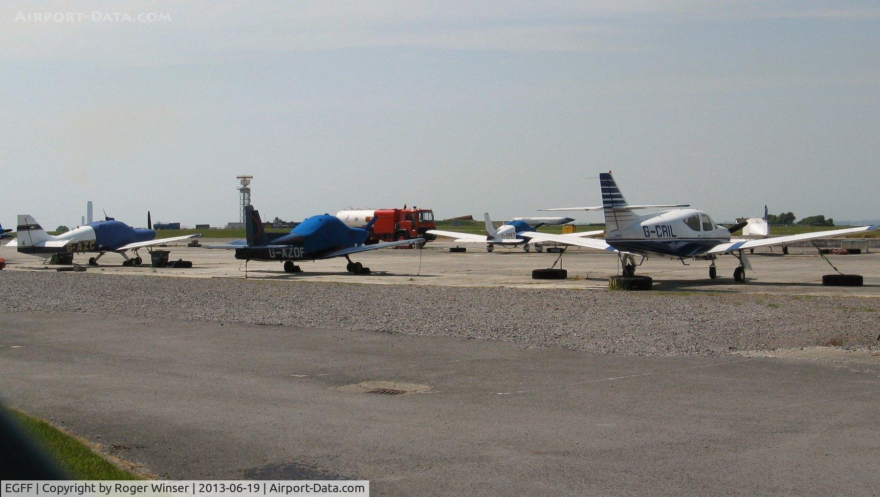 Cardiff International Airport, Cardiff, Wales United Kingdom (EGFF) - Resident aircraft on the general aviation apron.