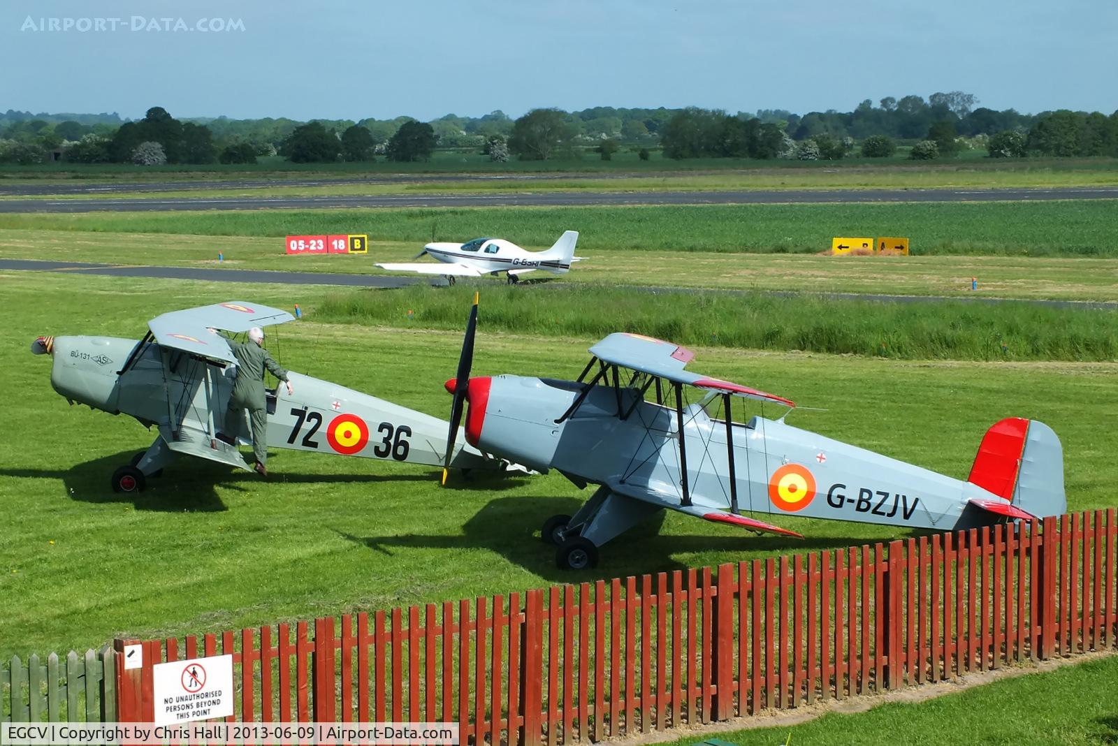 Sleap Airfield Airport, Shrewsbury, England United Kingdom (EGCV) - CASA 1-131E Jungmann's G-BZJV and G-CDJU at Sleap