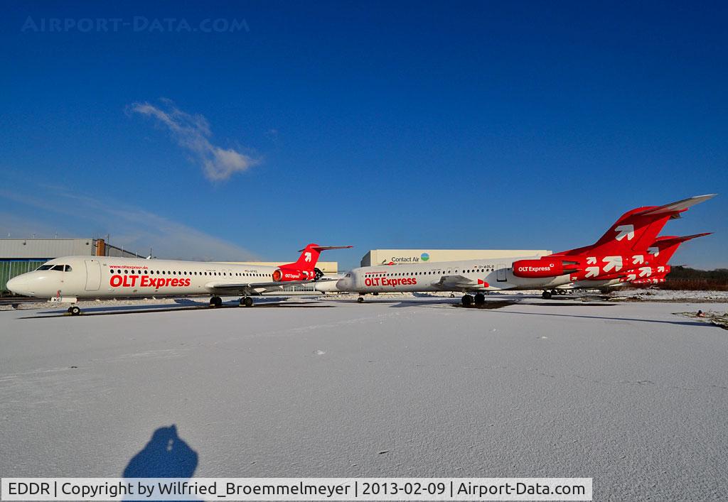 Saarbrücken Airport, Saarbrücken Germany (EDDR) - OLT Express Germany Fokker 100 Fleet stored at EDDR/SCN after bankruptcy.
