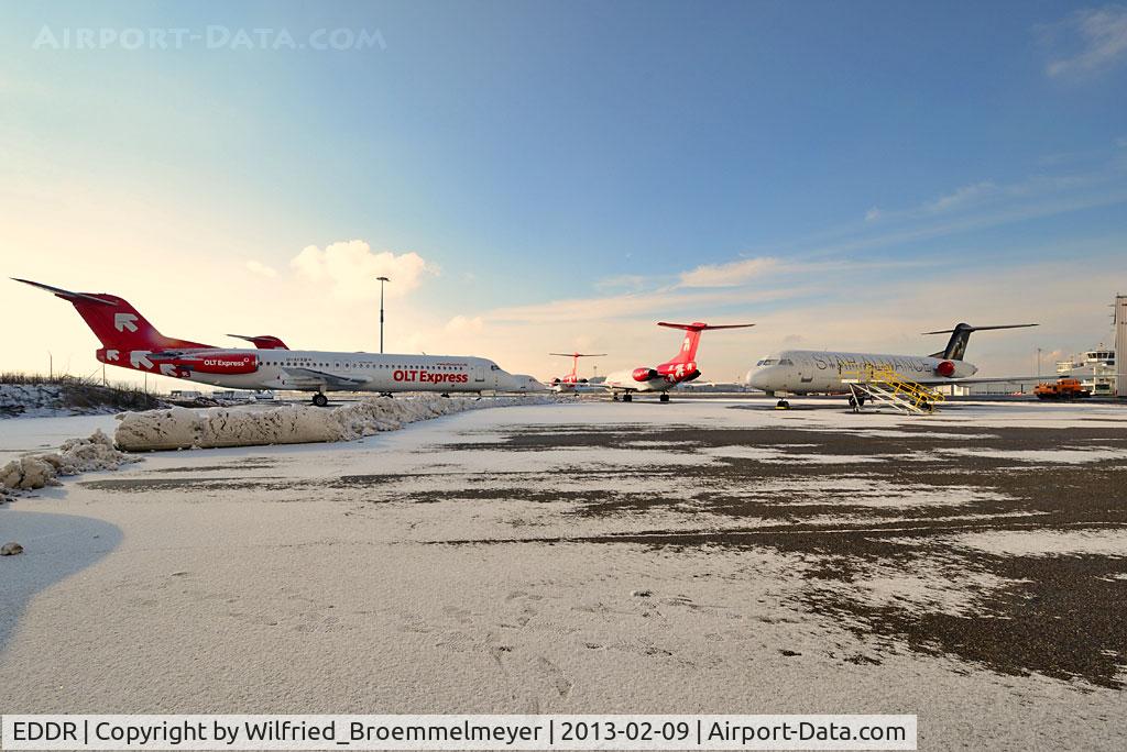 Saarbrücken Airport, Saarbrücken Germany (EDDR) - OLT Express Germany Fokker 100 Fleet stored at EDDR/SCN after bankruptcy.
