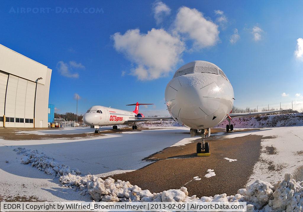 Saarbrücken Airport, Saarbrücken Germany (EDDR) - OLT Express Germany Fokker 100 Fleet stored at EDDR/SCN after bankruptcy.
