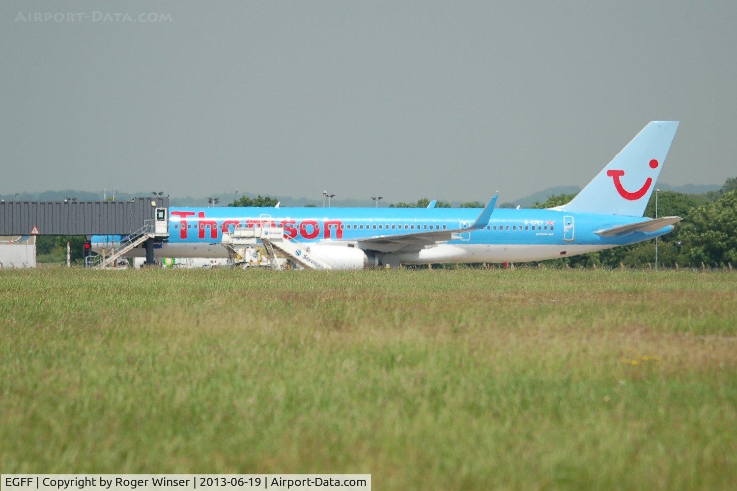 Cardiff International Airport, Cardiff, Wales United Kingdom (EGFF) - B752 loading at the pier.