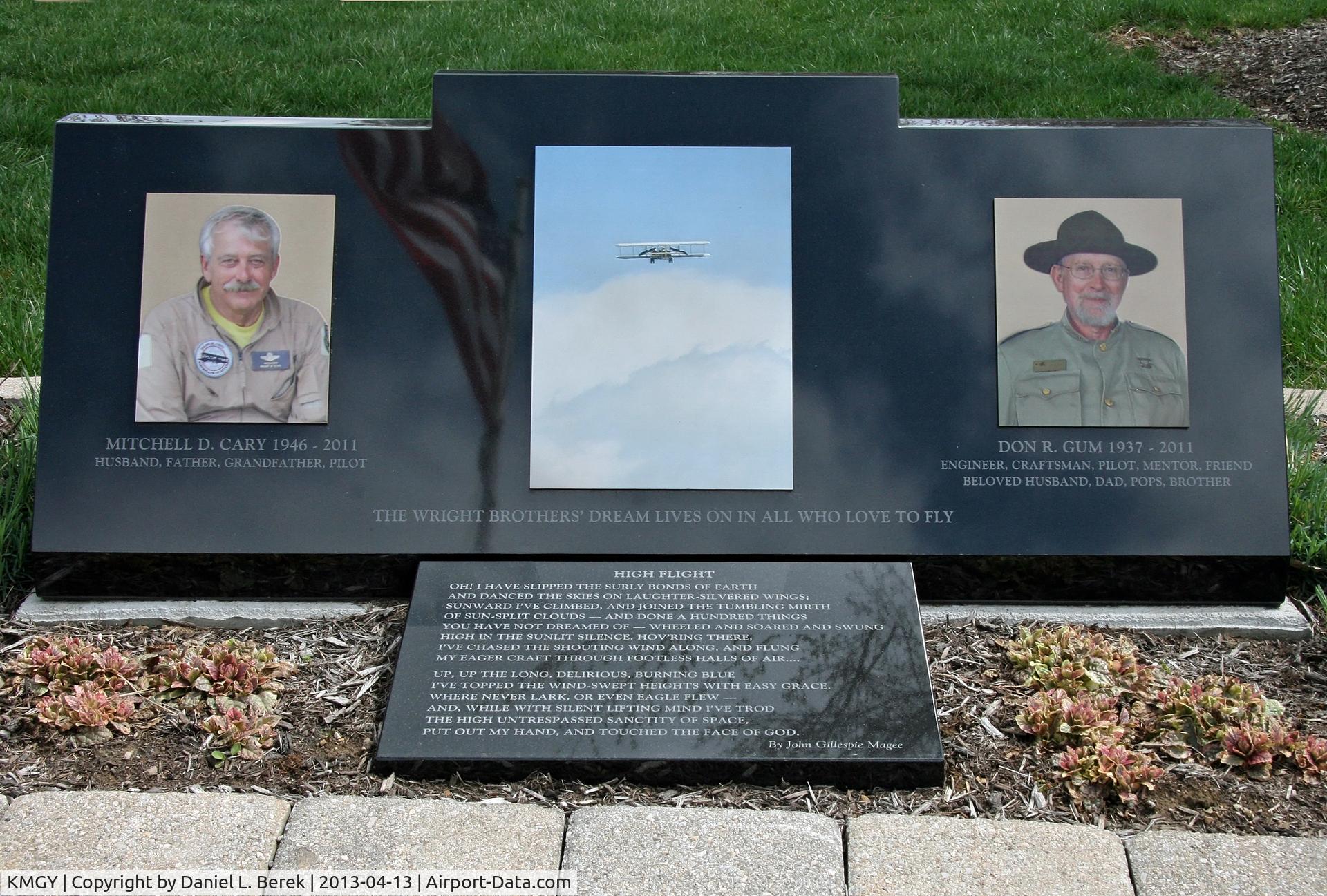 Dayton-wright Brothers Airport (MGY) - Sad to say, N453WB crashed on July 30, 2011, claiming the lives of both pilots, Mitchell D. Cary and Don R. Gum.  This memorial is in tribute to the two fine pilots, and everyone who (like the Wrights) dreamed of flying.