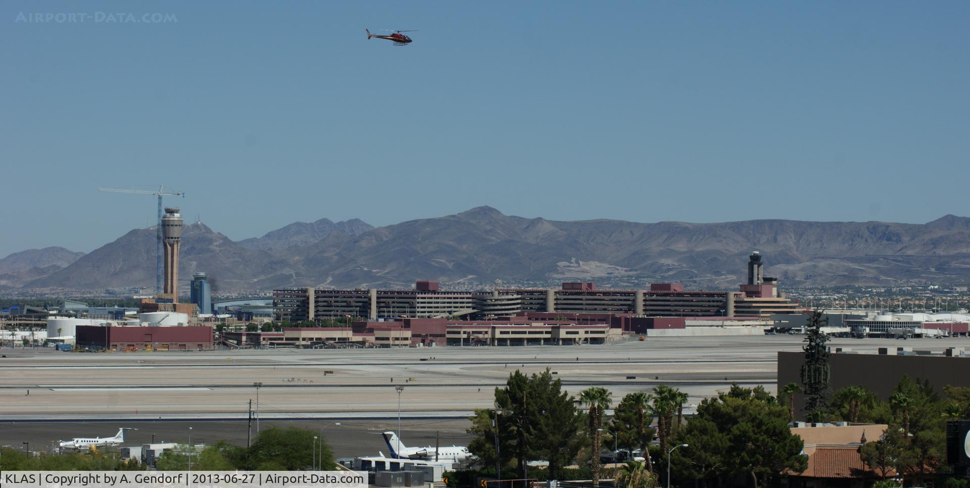Harry Reid International Airport (LAS) - Overlooking the Airport from the West, with the new Tower and the Mountains in the background