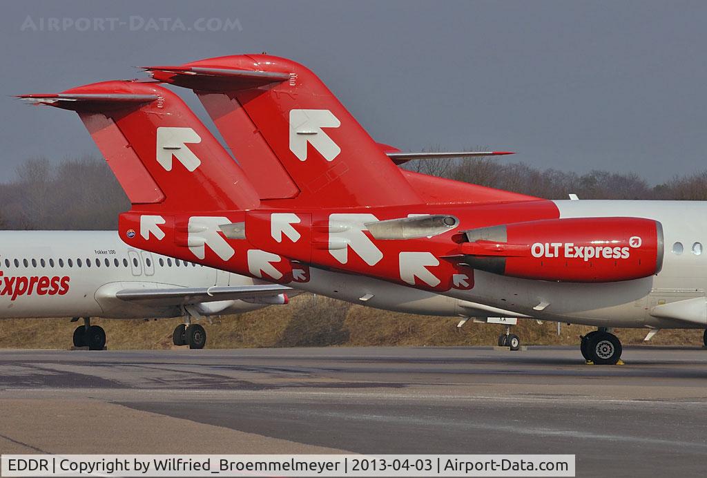 Saarbrücken Airport, Saarbrücken Germany (EDDR) - Stored OLT EXPRESS Germany Fokker 100.