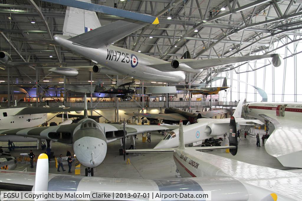 Duxford Airport, Cambridge, England United Kingdom (EGSU) - A view across the AirSpace hangar, Imperial War Museum Duxford, July 2013.