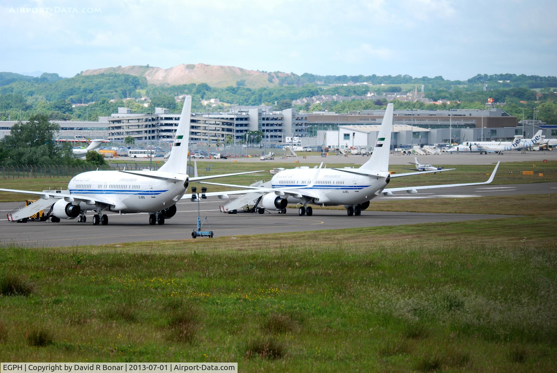 Edinburgh Airport, Edinburgh, Scotland United Kingdom (EGPH) - Both A6-MRM and MRS from United Arab Emirates-Dubai Air Wing parked on Block 30 at Edinburgh