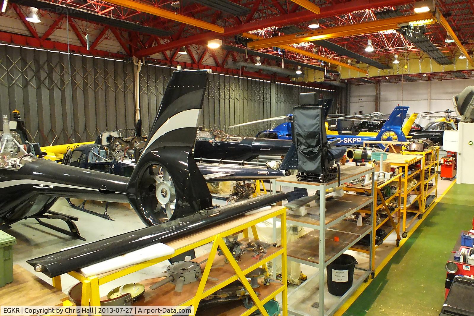 Redhill Aerodrome Airport, Redhill, England United Kingdom (EGKR) - inside the London Helicopter Centres hangar