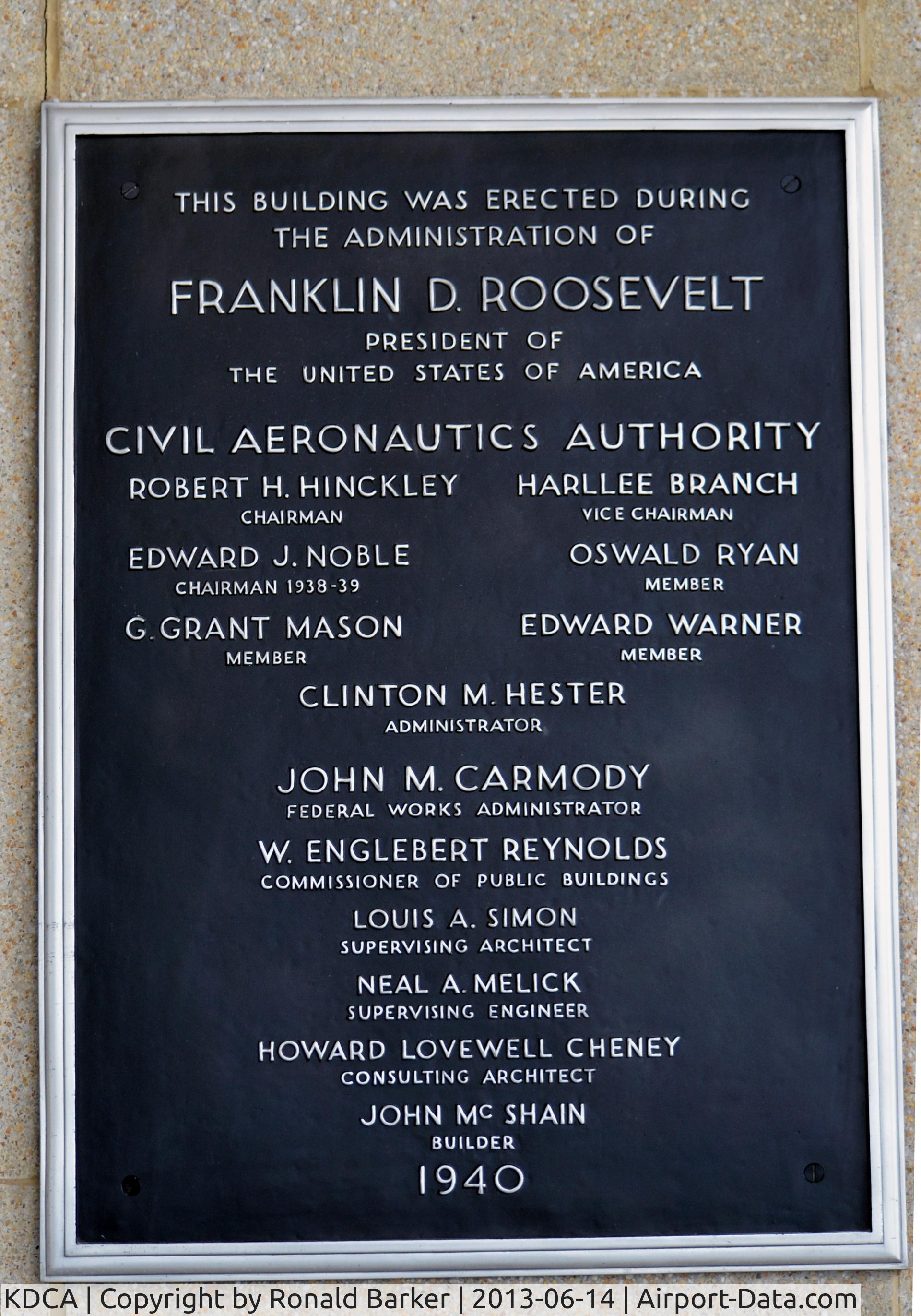 Ronald Reagan Washington National Airport (DCA) - National Airport dedication plaque from President FDR 
