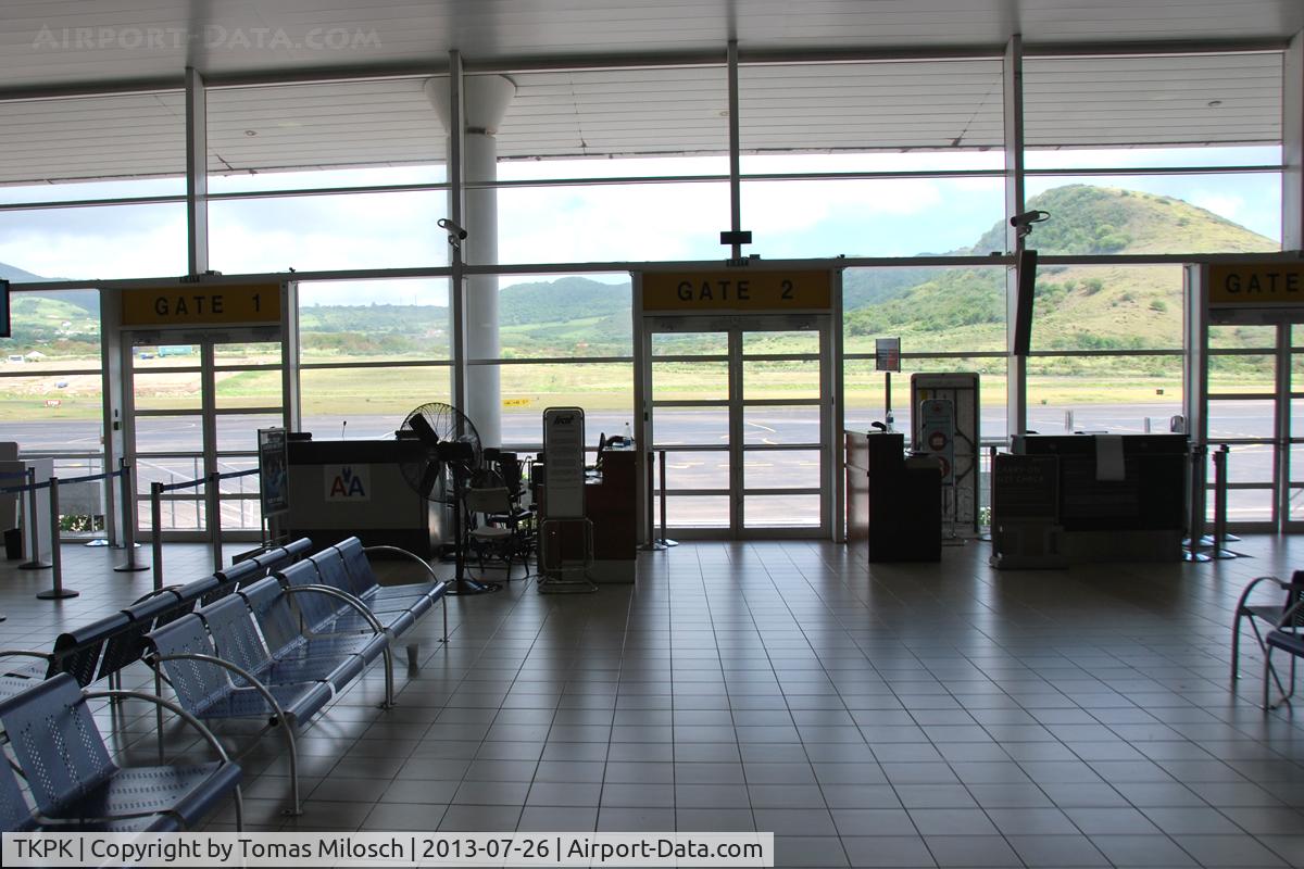Robert L. Bradshaw International Airport, Basseterre, Saint Kitts Saint Kitts and Nevis (TKPK) - Departure hall with its three gates