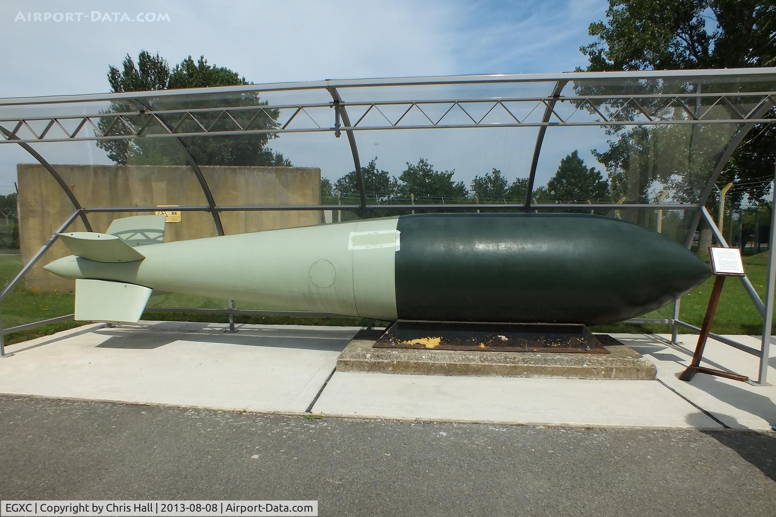 RAF Coningsby Airport, Coningsby, England United Kingdom (EGXC) - 12,000lb Tallboy bomb that was used to sink the German battleship Tirpitz on 12 November 1944, displayed at the BBMF visitors centre