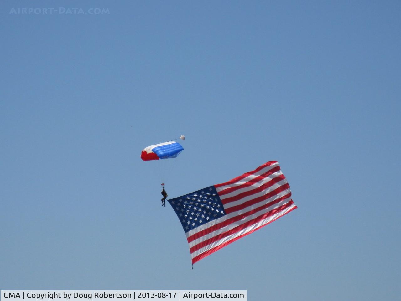 Camarillo Airport (CMA) - Parachute Jumper opening Wings Over Camarillo Airshow 2013 with OLD GLORY