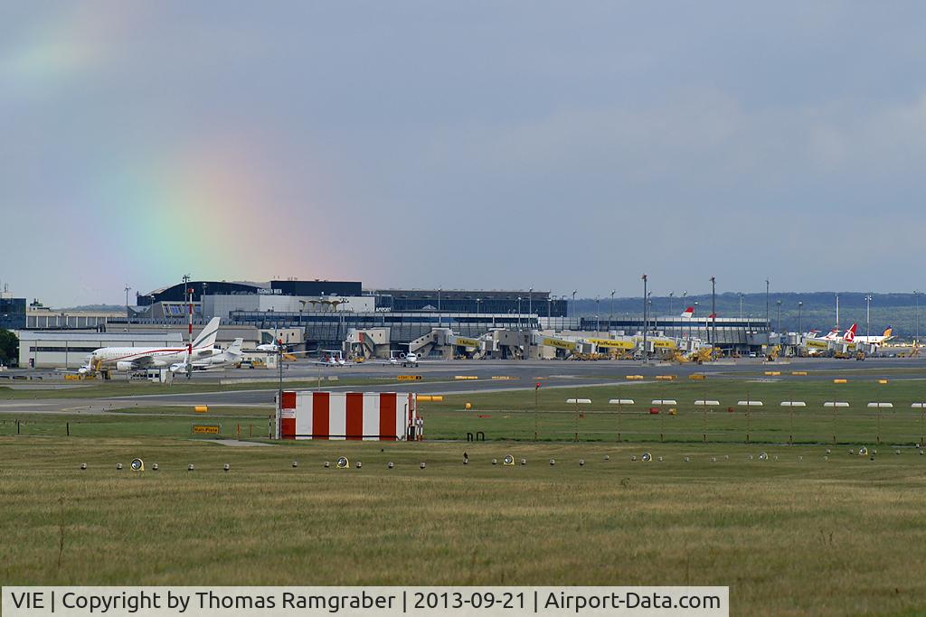Vienna International Airport, Vienna Austria (VIE) - VIE airport overview with a nice rainbow