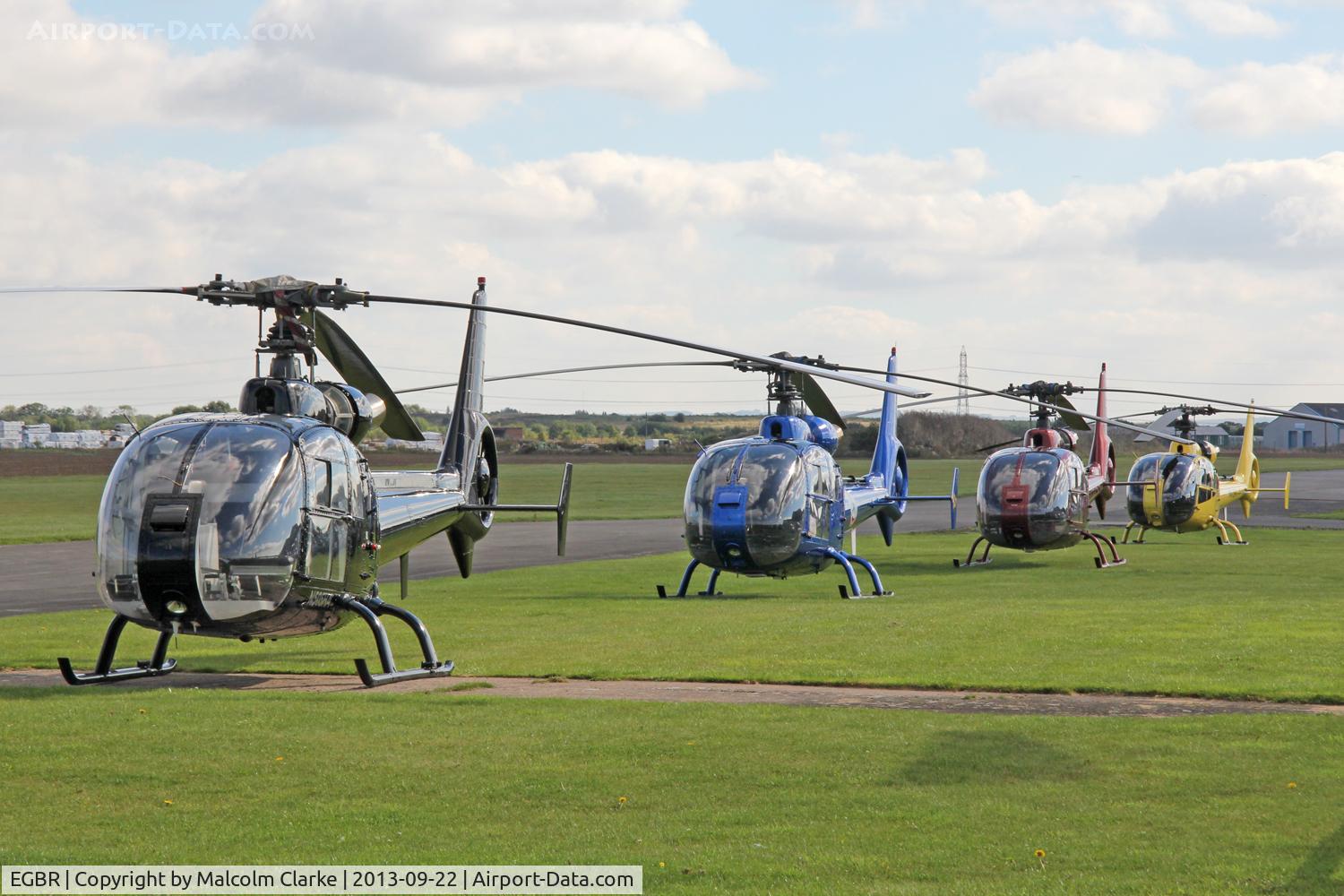 EGBR Airport - Gazelles at The Real Aeroplane Club's Helicopter Fly-In at Breighton Airfield, September 22 2013. N505HA, HA-LFQ, G-LOYD & HA-LFH.