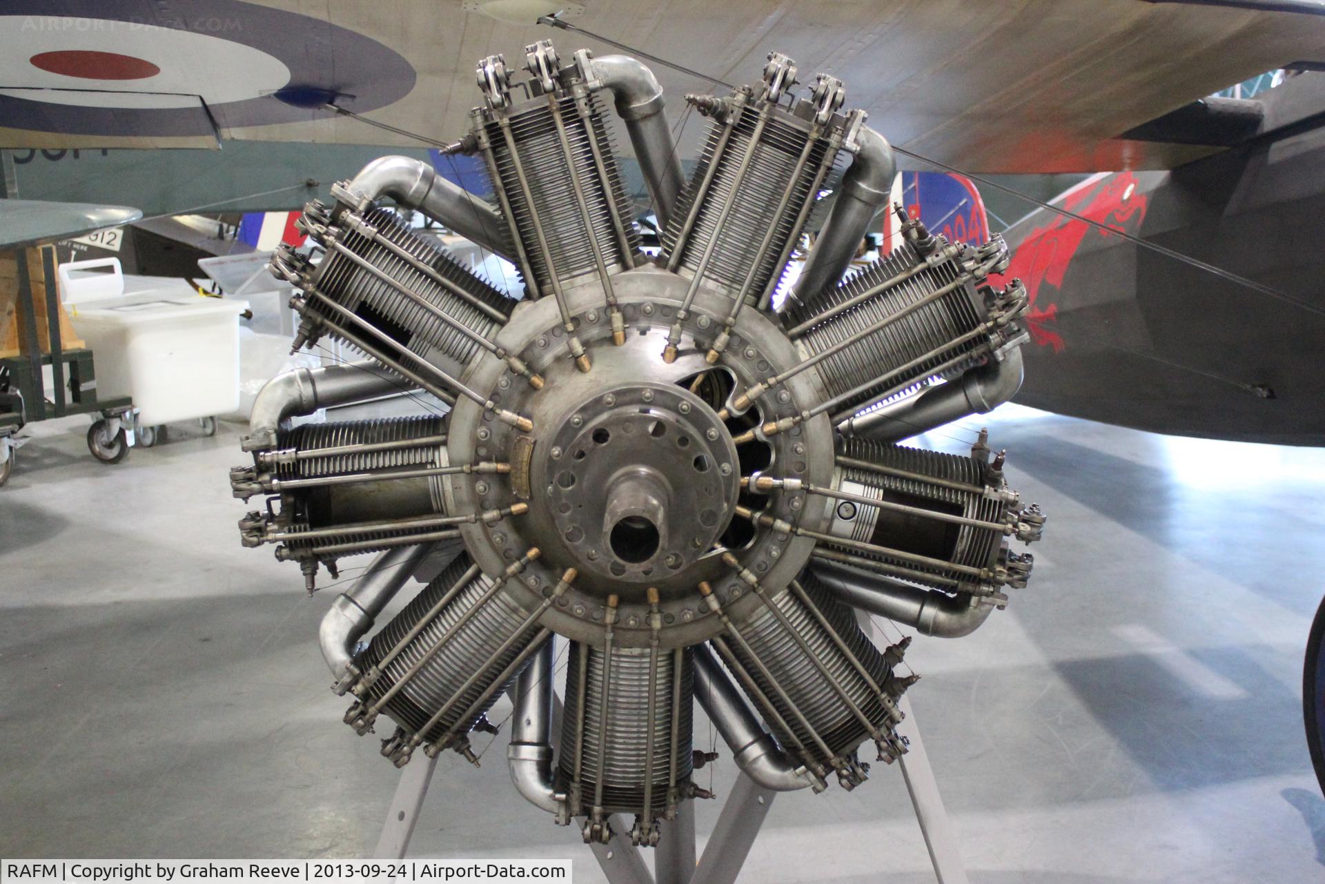 RAFM Airport - Bentley B.R.2 aero engine of 230 hp. Standard power unit for Sopwith Snipe, Salamander and Parnall Panther aeroplanes of 1918. On display at the RAF Museum, Hendon.