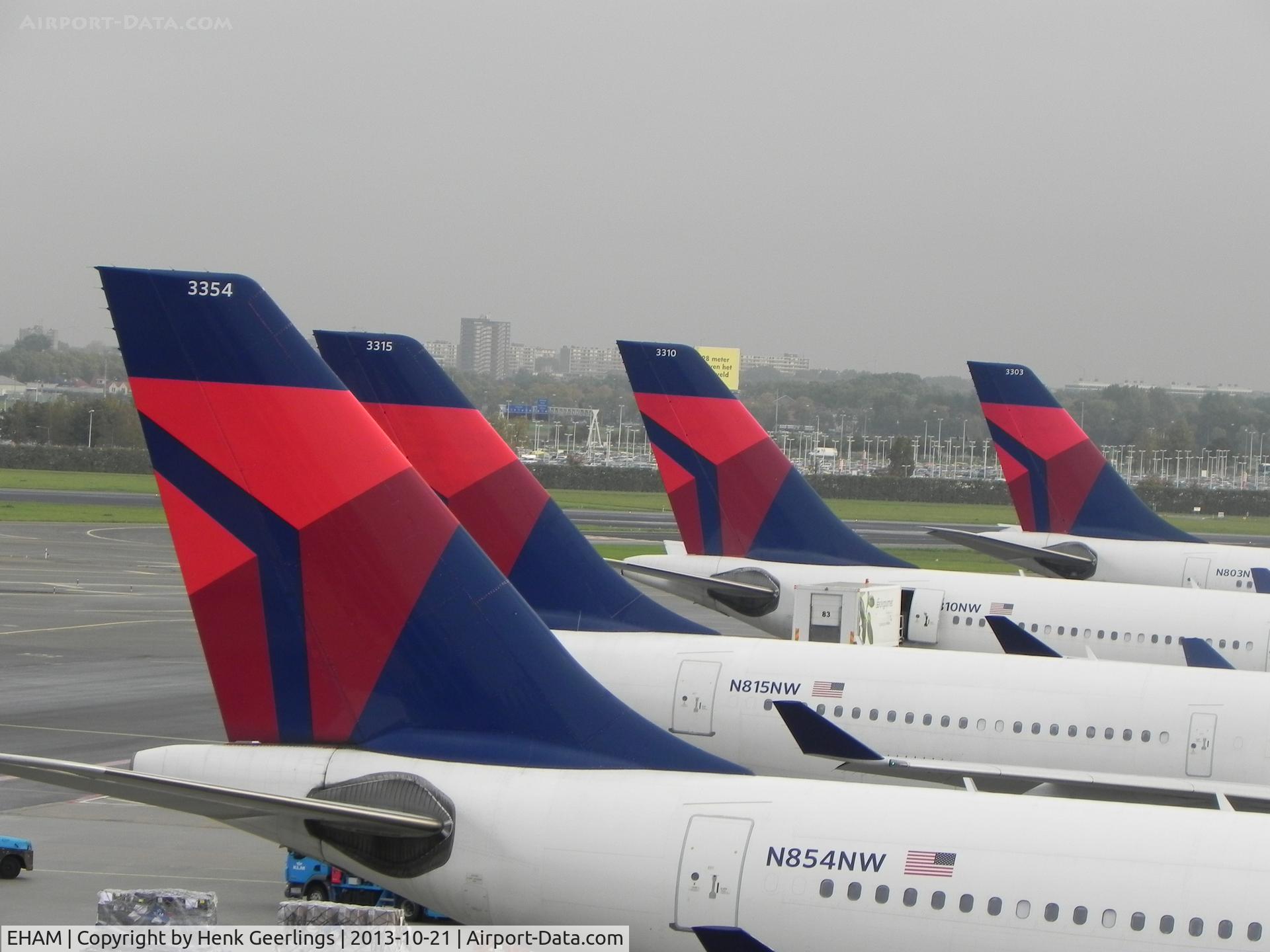 Amsterdam Schiphol Airport, Haarlemmermeer, near Amsterdam Netherlands (EHAM) - Delta  Tails at Schiphol Airport 