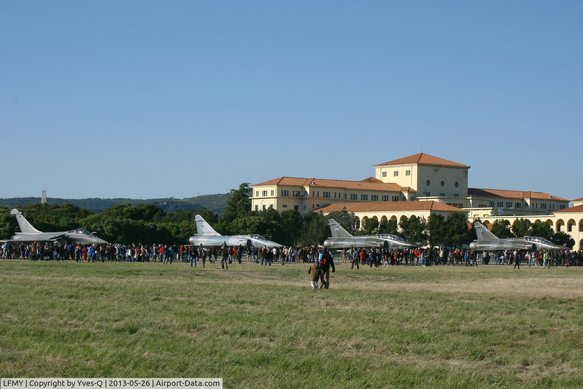 LFMY Airport - Open Day for the 60th anniversary of Patrouille de France, Salon de Provence Air Base 701 (LFMY). From left to right, Rafale C, Mirage 2000C, 2 Mirage 2000N