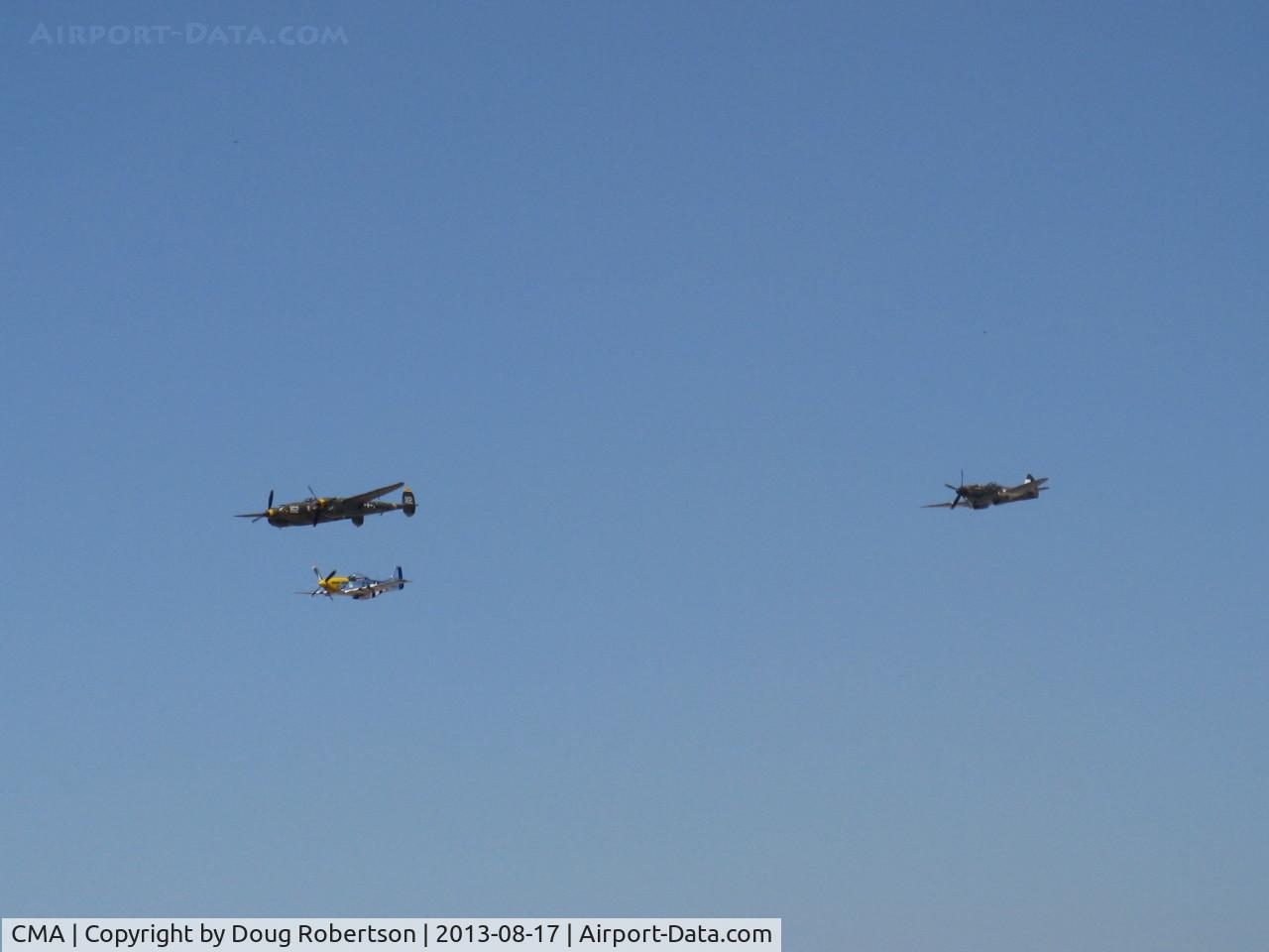 Camarillo Airport (CMA) - P-38 LIGHTNING, P-51 MUSTANG, SPITFIRE Flyover Rwy 26 at 2013 WINGS OVER CAMARILLO AIRSHOW