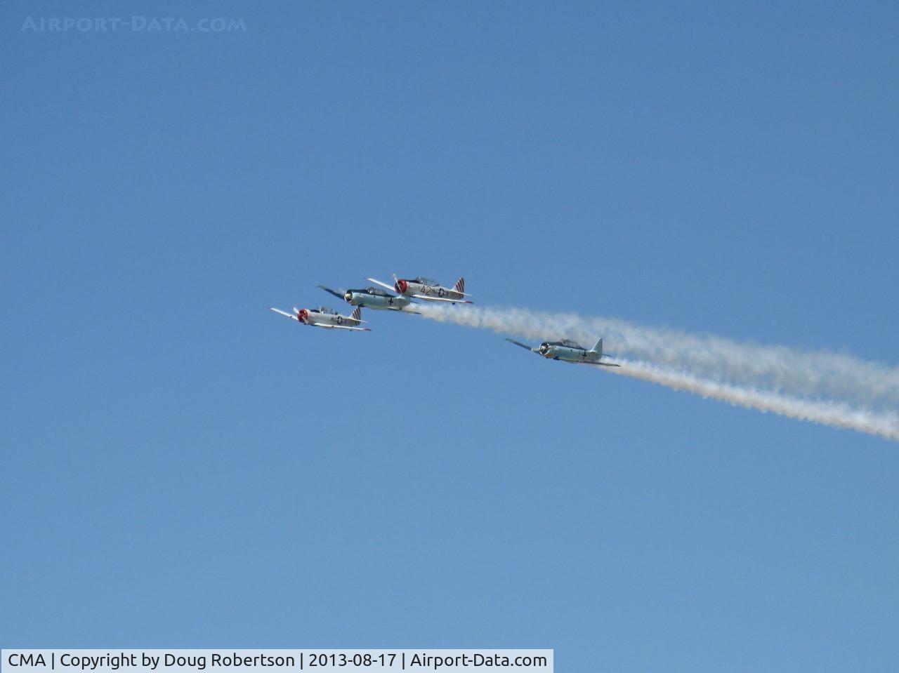 Camarillo Airport (CMA) - Condor Squadron fast echelon pass over Rwy 26 with smoke