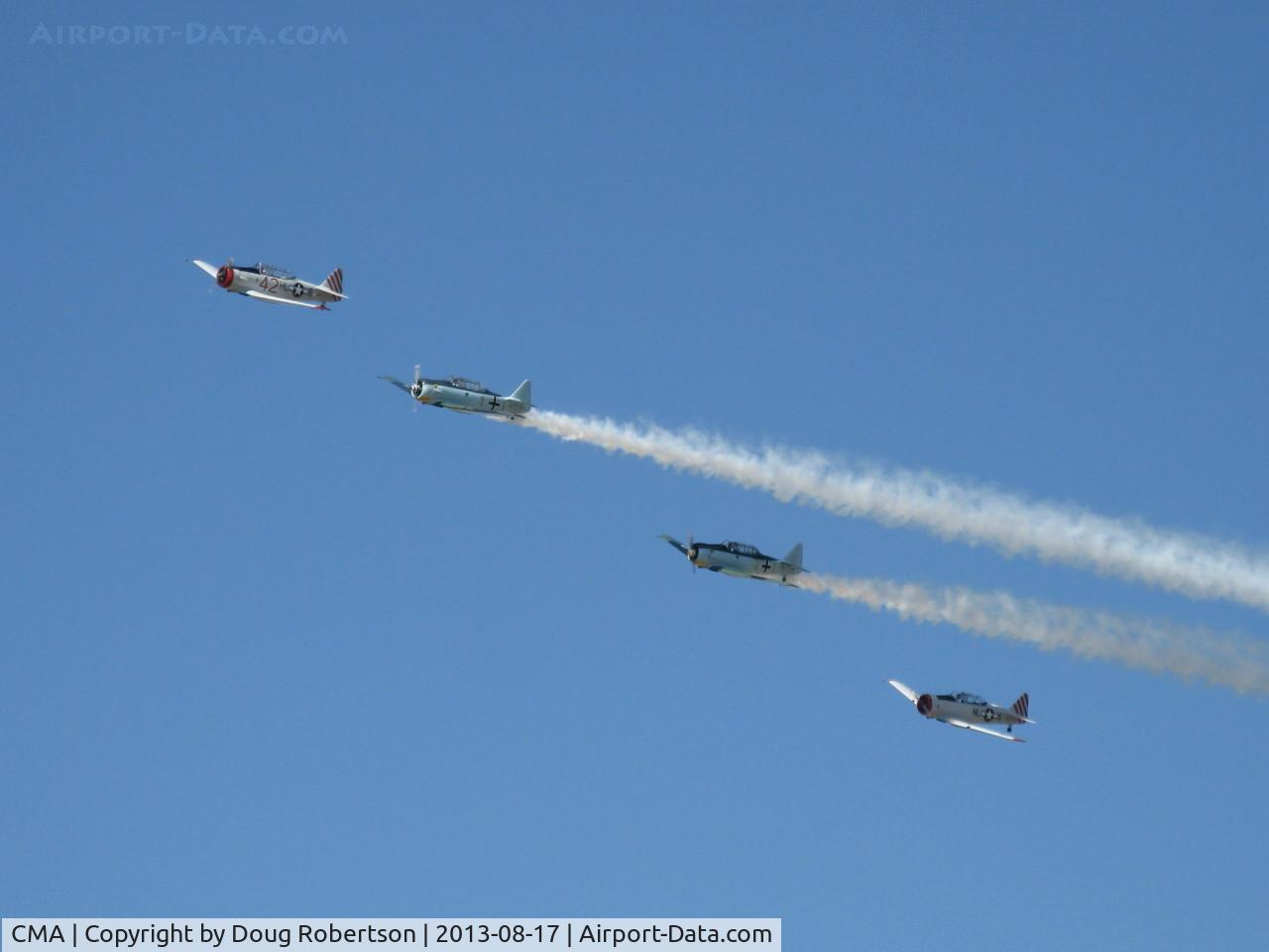 Camarillo Airport (CMA) - Condor Squadron fast echelon pass over Rwy 26 with smoke