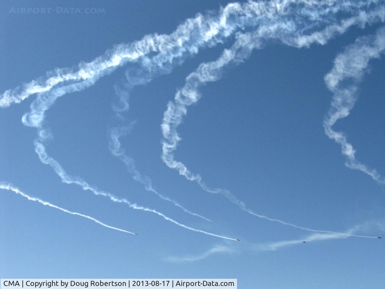 Camarillo Airport (CMA) - Warbirds in turning echelon flight with smoke