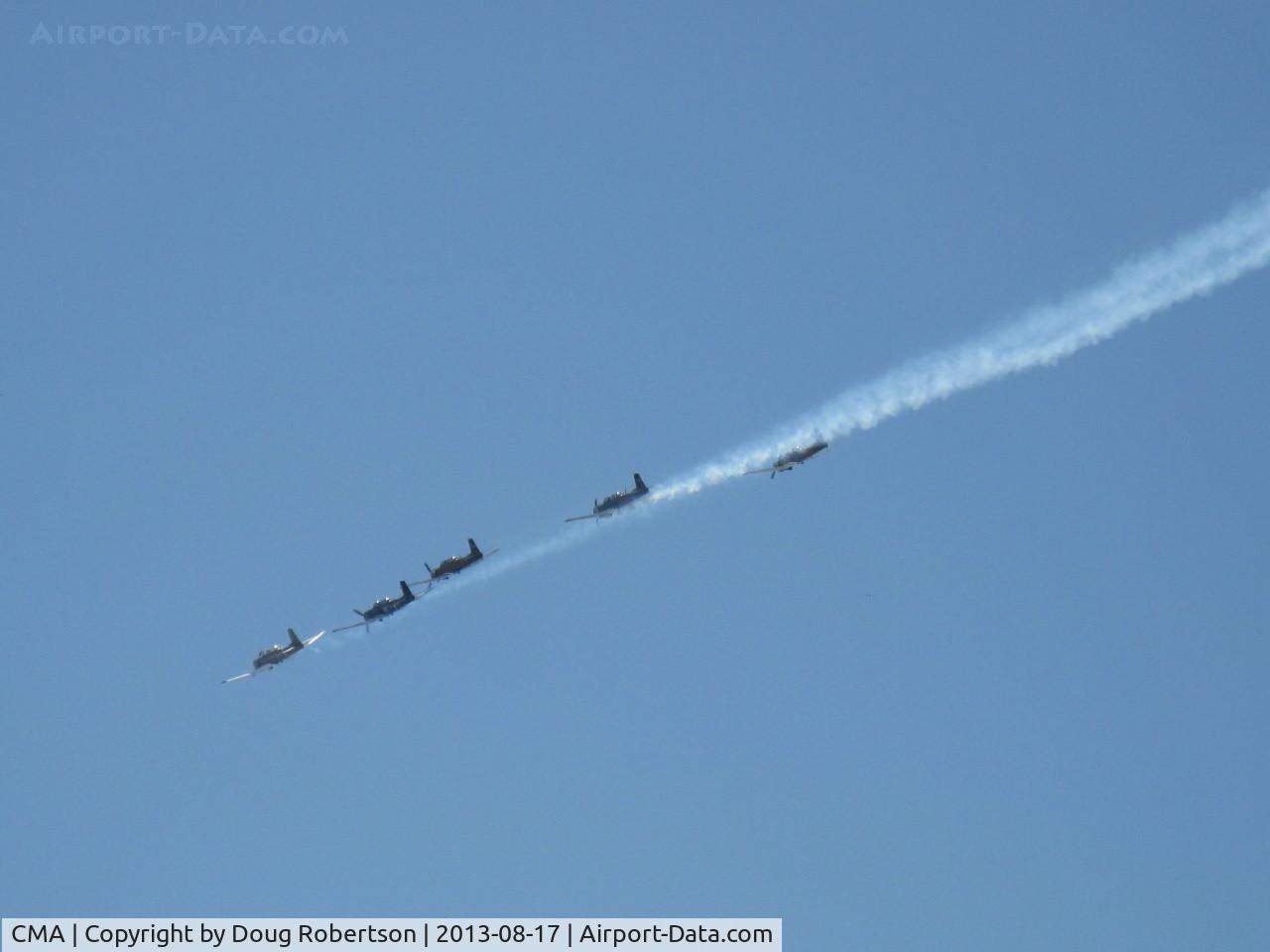 Camarillo Airport (CMA) - Warbirds in echelon flight with smoke over CMA