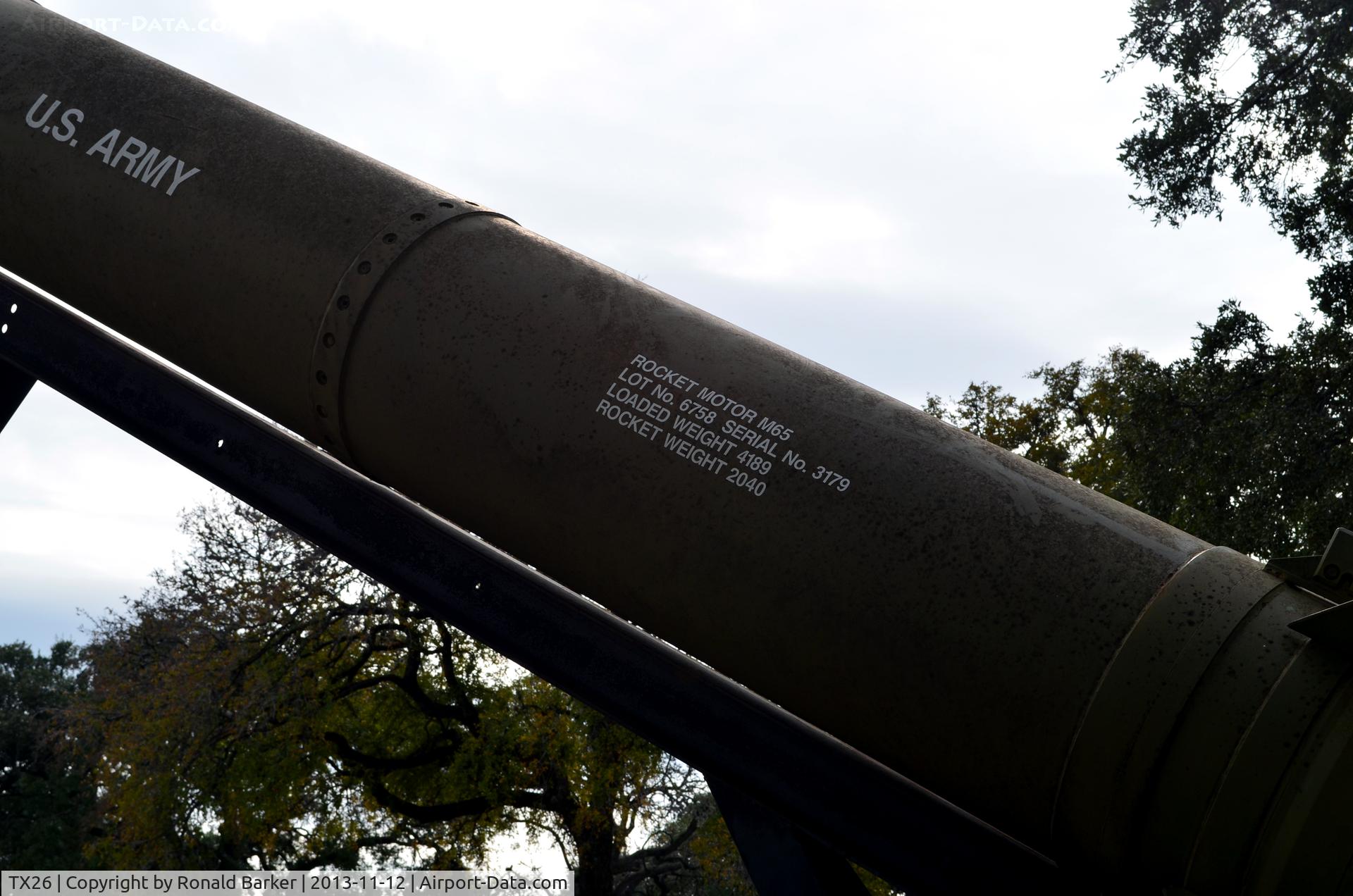 Mabry Ahp /ng/ Heliport (TX26) - Honest John Rocket, Lot 6758-3179, Texas Military Museum, Camp Mabry, TX
