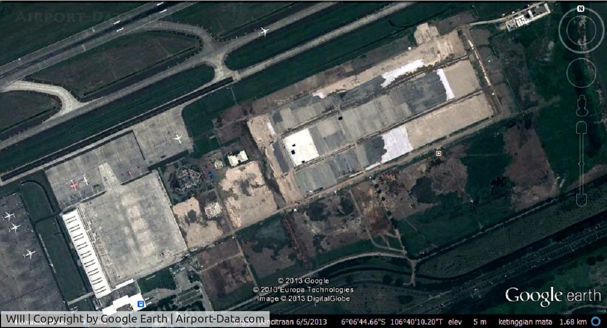 Soekarno-Hatta International Airport, Cengkareng, Banten (near Jakarta) Indonesia (WIII) - Terminal-3  SOEKARNO-HATTA International Airport Jakarta (below left-corner). It's expansion work is on progress scheduled to open end of 2015.