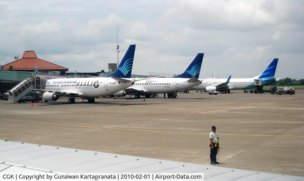Soekarno-Hatta International Airport, Cengkareng, Banten (near Jakarta) Indonesia (CGK) - Old and New Livery of Garuda Indonesia at CGK
