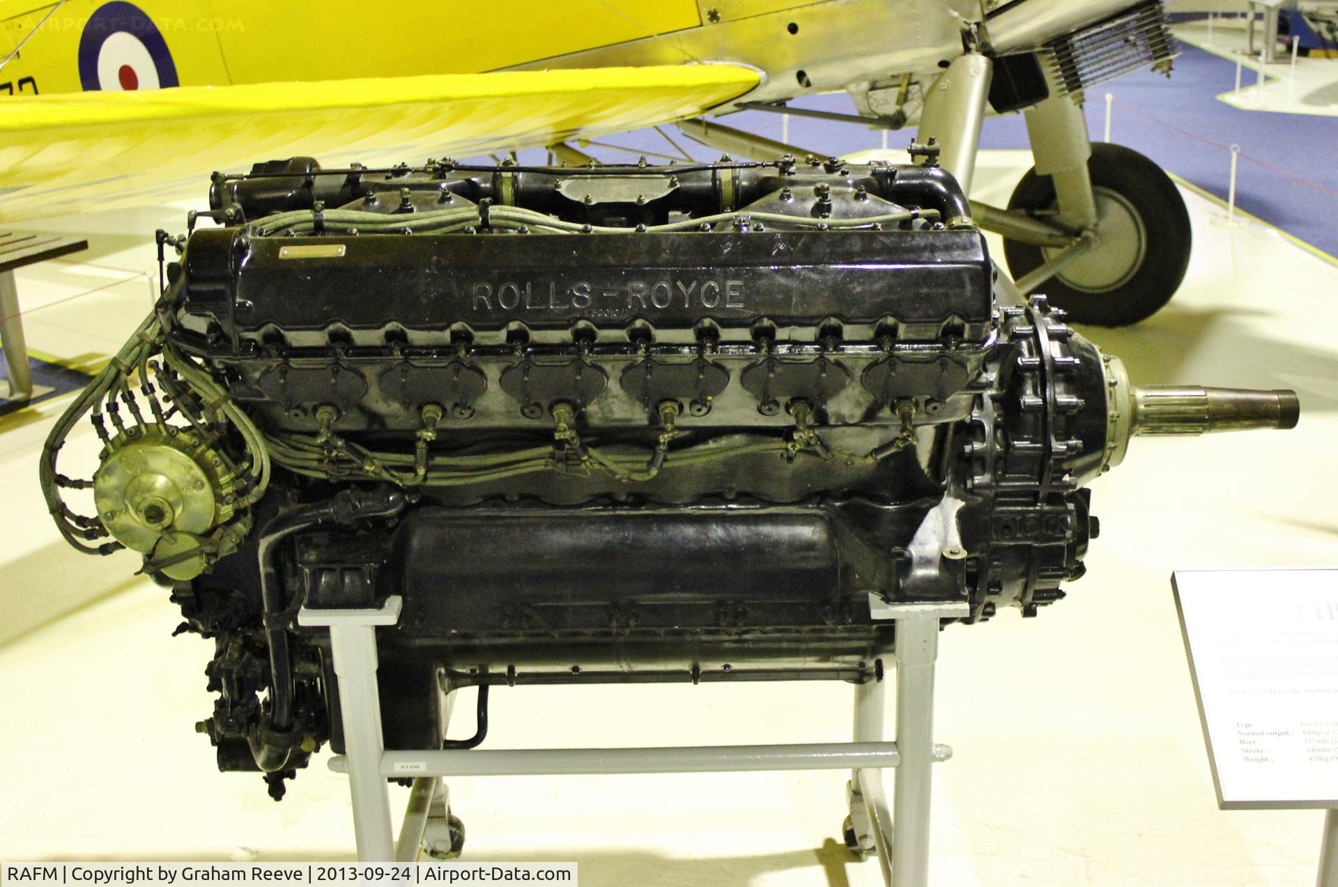 RAFM Airport - Rolls Royce Kestrel 1B aero engine on display at the RAF Museum, Hendon. The Kestrel was produced in greater numbers than any previous Rolls Royce engine with the 4750th and last being delivered in 1938. The engine was used in eighty different types. 
