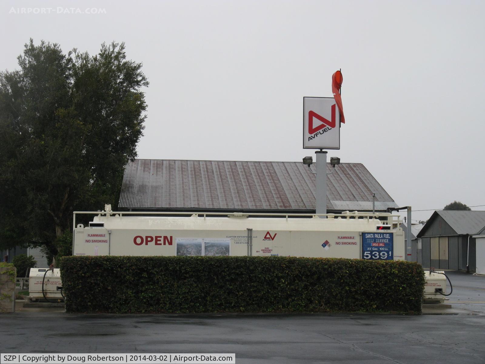 Santa Paula Airport (SZP) - Self-serve 100LL Fuel Dock, dual stations with illuminated digital gallon/tenths readouts, note lowered price/gallon