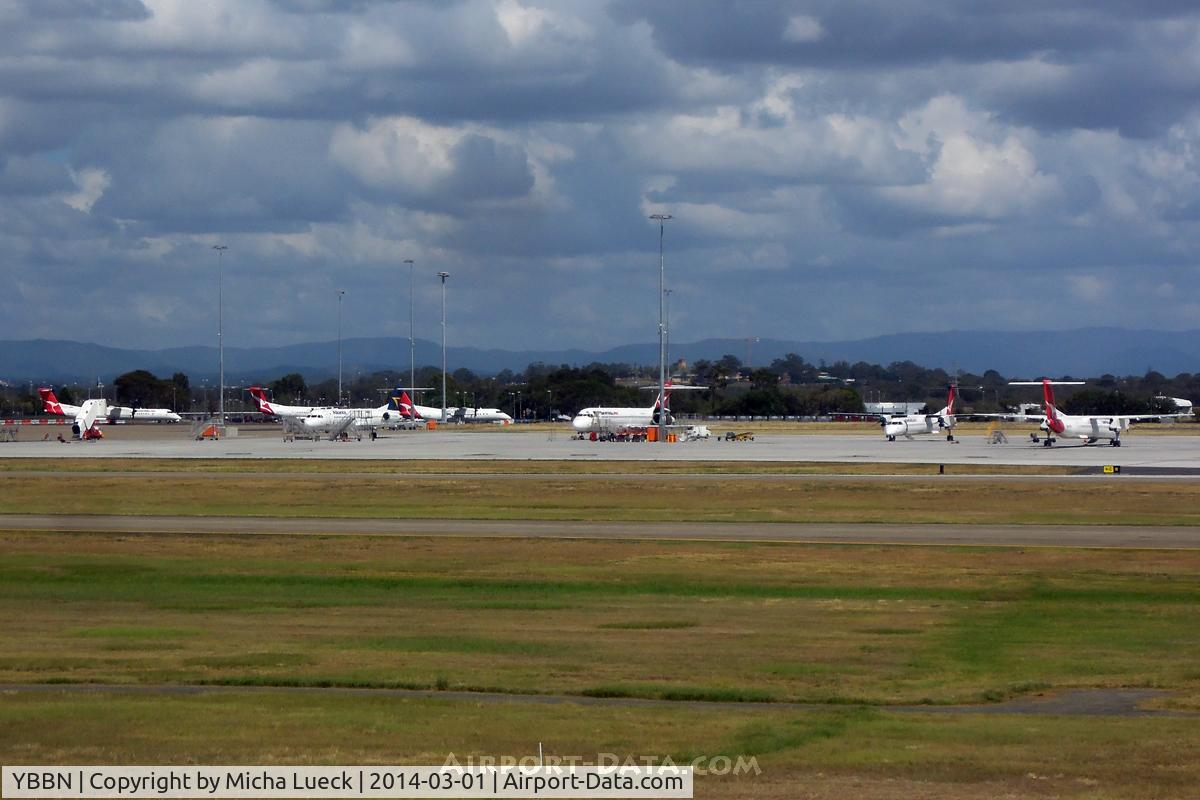 Brisbane International Airport, Brisbane, Queensland Australia (YBBN) - Five Qantas Link Dash-8s, and a B717 each of Alliance and Qantas Link