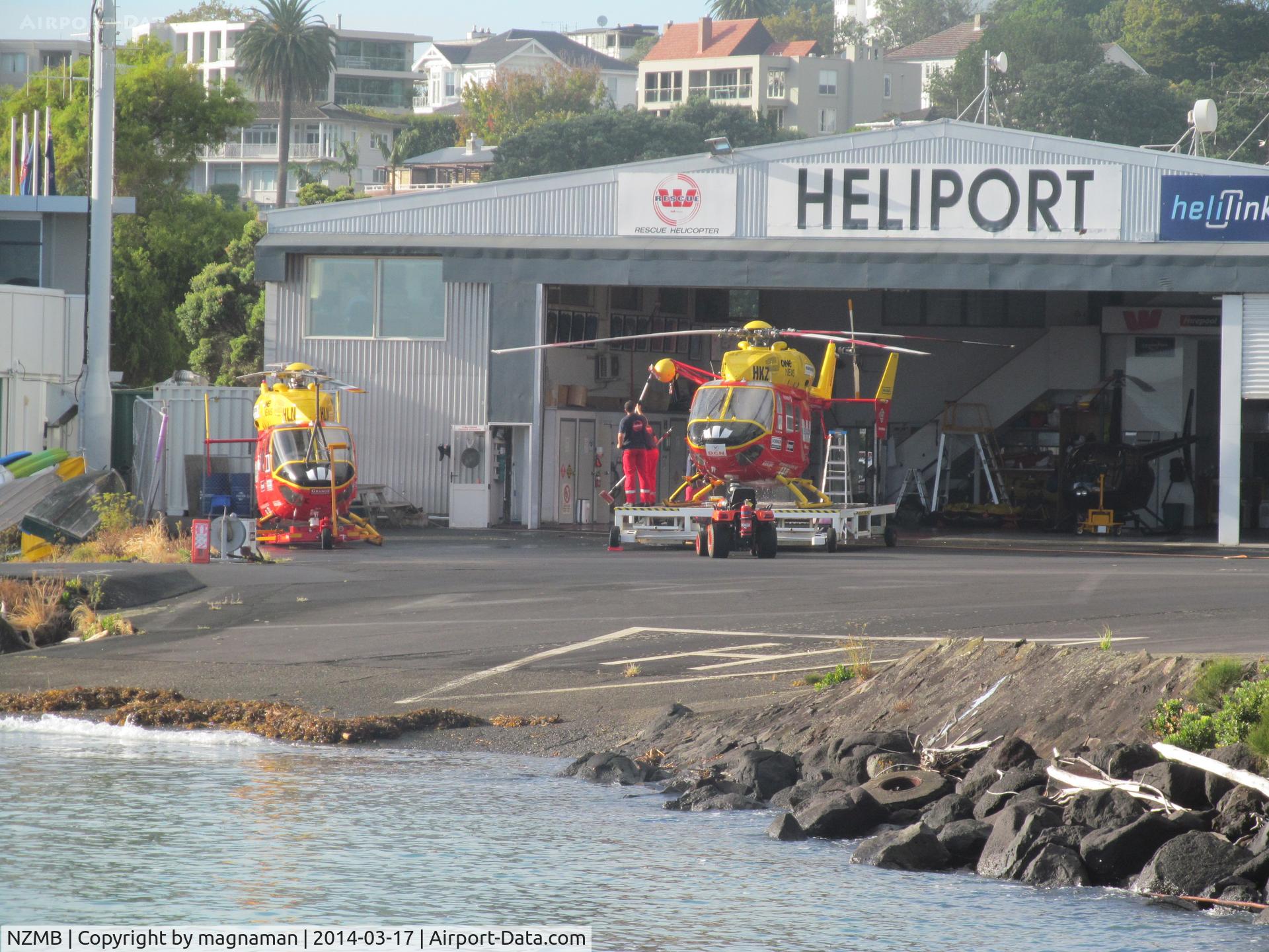 Mechanics Bay Heliport Airport, Auckland New Zealand (NZMB) - Good walkway around edge of heliport. Free public parking too if you are lucky. Always something here if only the local rescue choppers.
ZK-HKZ and ZK-HLN