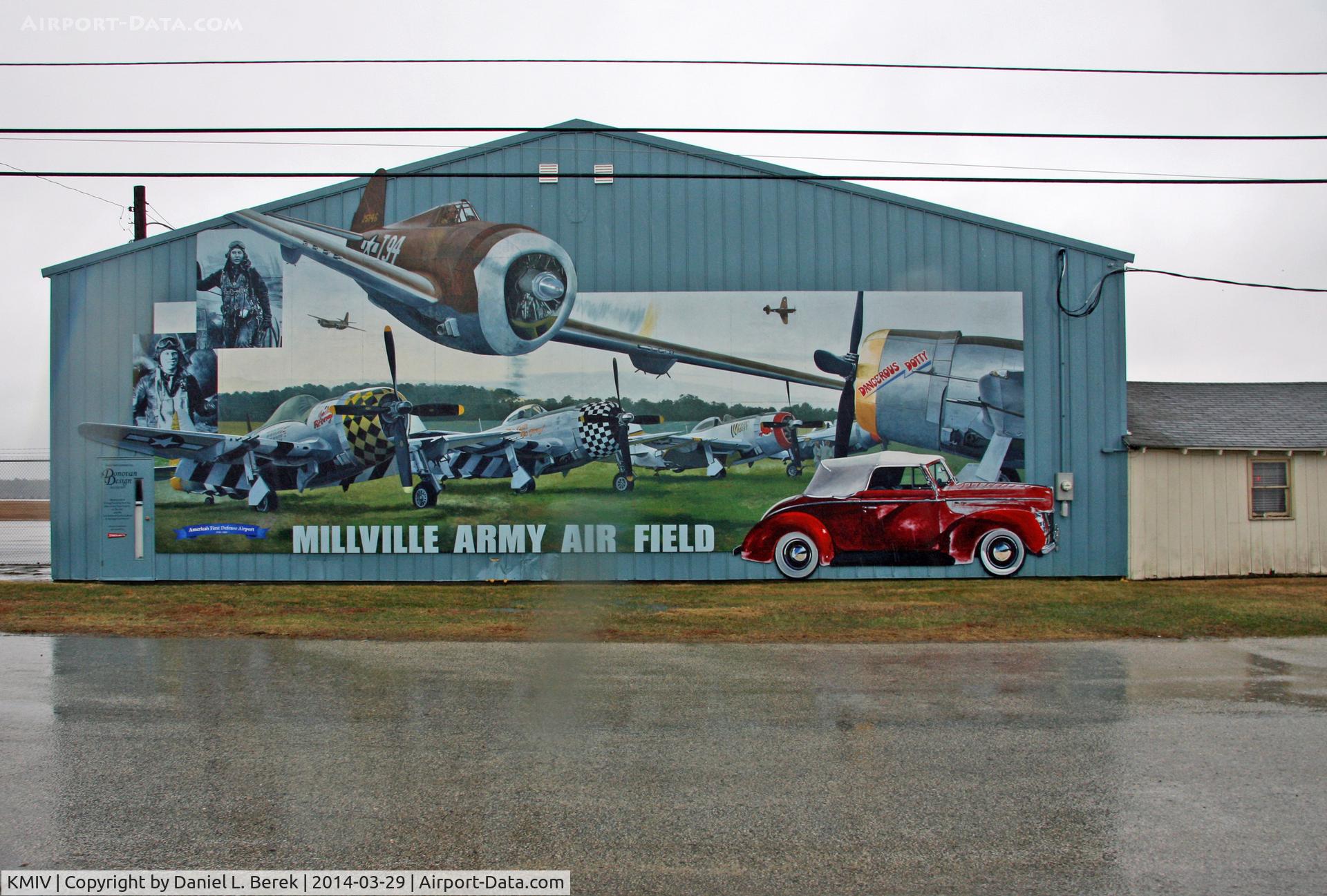 Millville Municipal Airport (MIV) - Millville Airport was built during World War II as a training base, the nation's first defense air field.  This beautiful mural commemorates the airport's original role, with P-47s, the aircraft used.