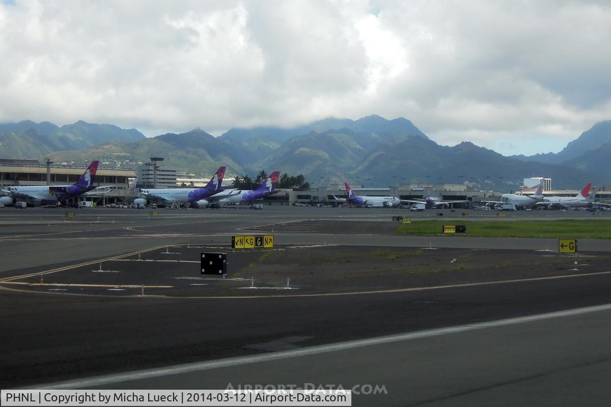 Honolulu International Airport, Honolulu, Hawaii United States (PHNL) - Beautiful backdrop and beautiful HA tails