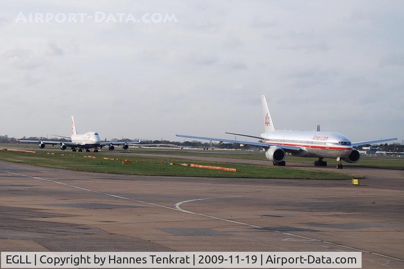 London Heathrow Airport, London, England United Kingdom (EGLL) - American Airlines Boeing 777-200 & British Airways Boeing 747-400