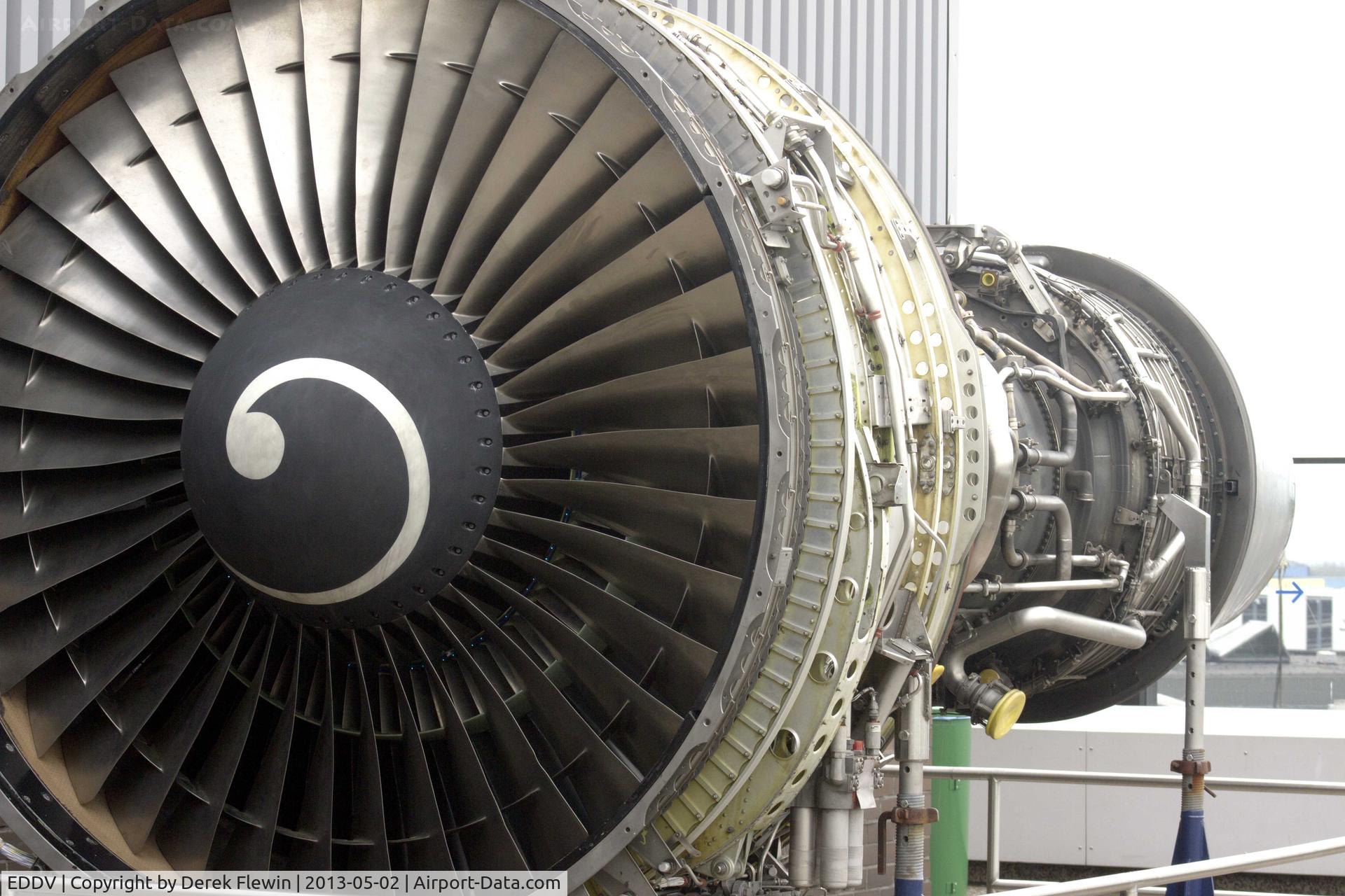 Hanover/Langenhagen International Airport, Hanover Germany (EDDV) - Airy Blue GE - Engine CF6-50C2 from a Boeing 747.
