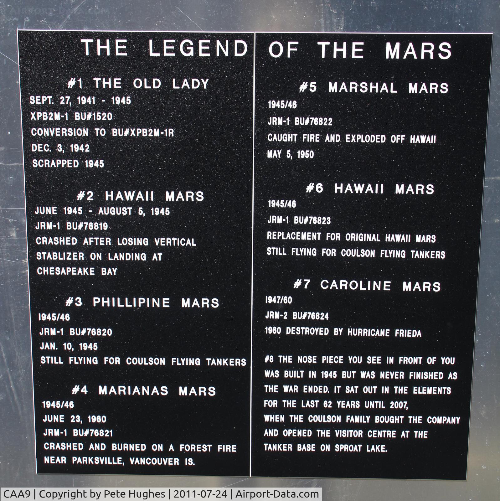 CAA9 Airport - The Martin Mars stories with details of the unfinished #8