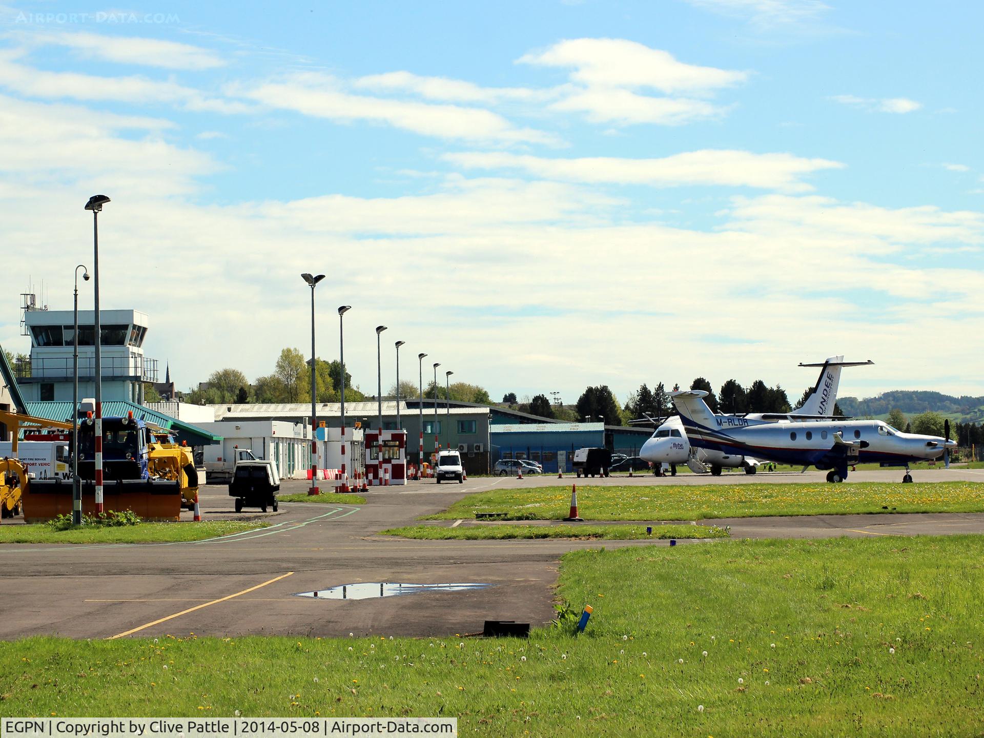 Dundee Airport, Dundee, Scotland United Kingdom (EGPN) - A springtime apron shot with PC-12 M-RLDR and Flybe Dornier 328 G-BYMK on show at Dundee Riverside EGPN