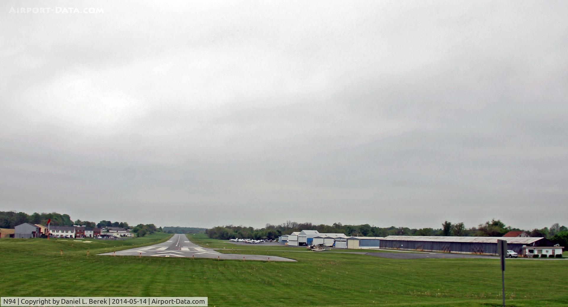 Carlisle Airport (N94) - Panoramic view of the airport, looking west, at the threshold of the main runway.