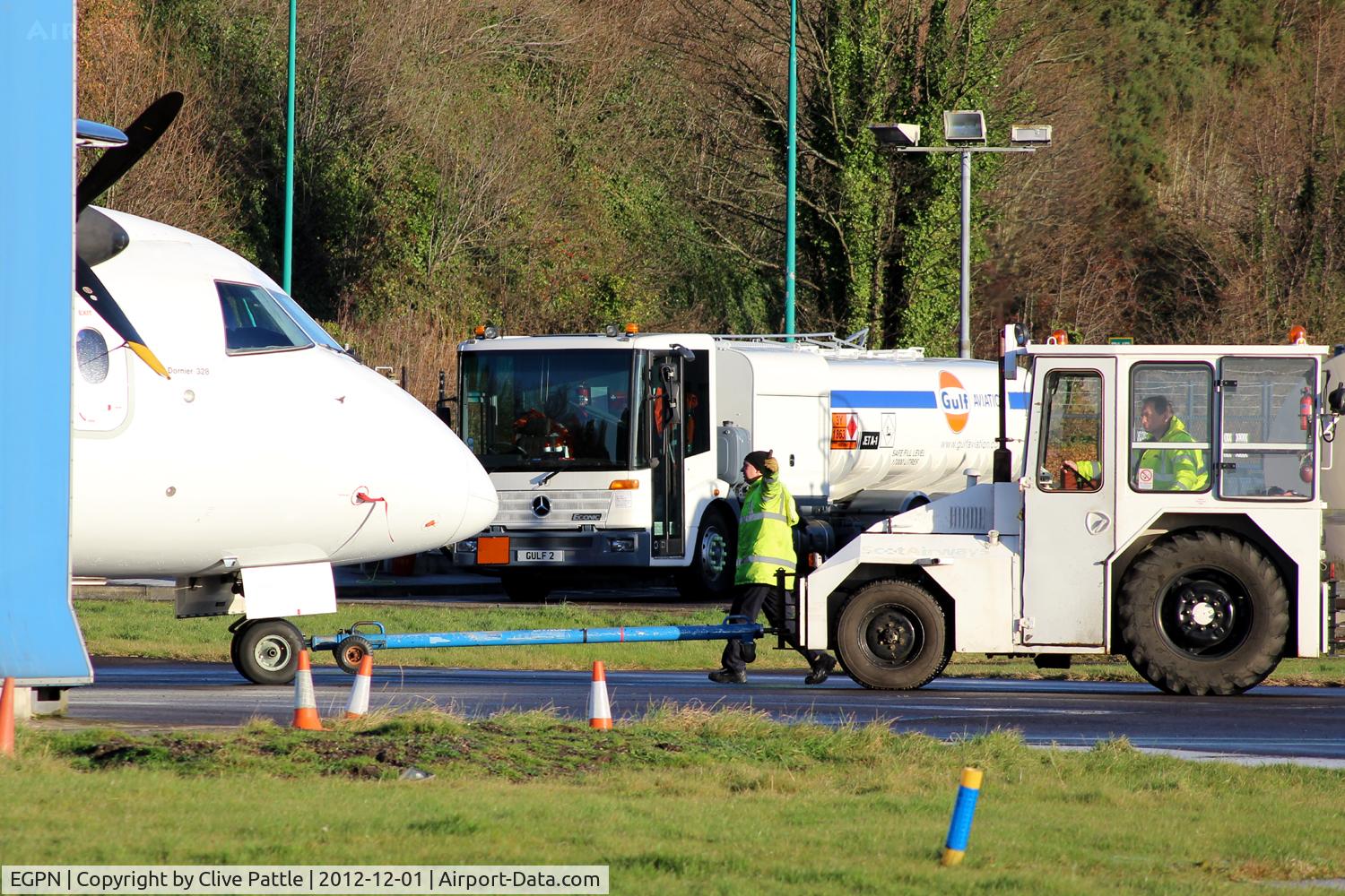 Dundee Airport, Dundee, Scotland United Kingdom (EGPN) - Apron tow action at Dundee Riverside EGPN