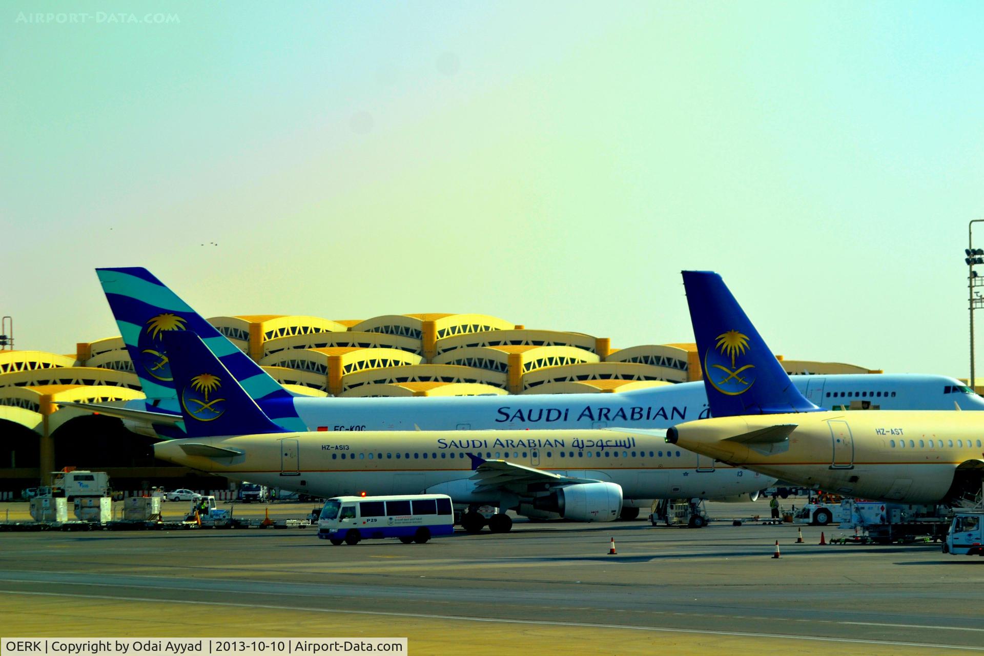 King Khalid International Airport, Riyadh Saudi Arabia (OERK) - Two airbus's and one B747 at Riyadh airport 
