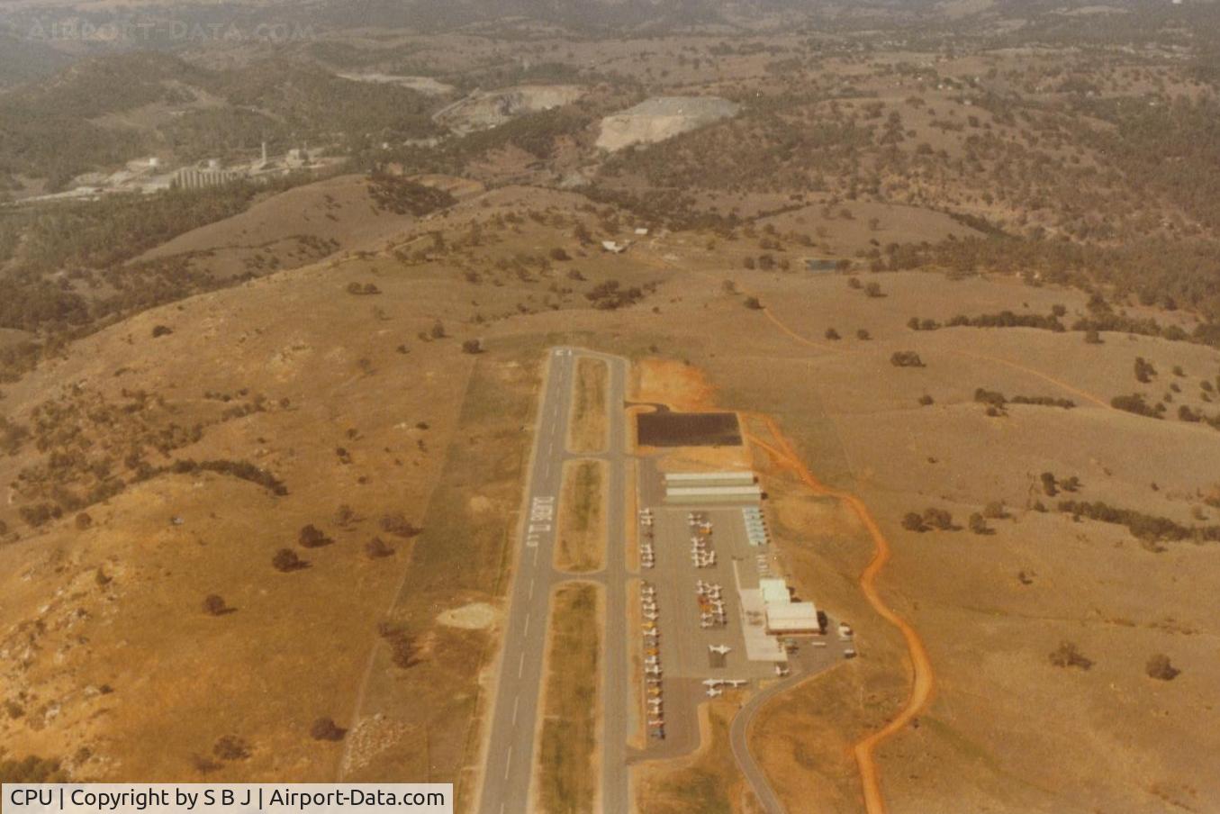 Calaveras Co-maury Rasmussen Field Airport (CPU) - Nice airport and it replaced the old airport (in the mid 80s) that was a short walk to downtown San Andreas which was nice. O well-I guess they call this progress ? View is north with old cement plant (long closed) top left and town of S A top right.