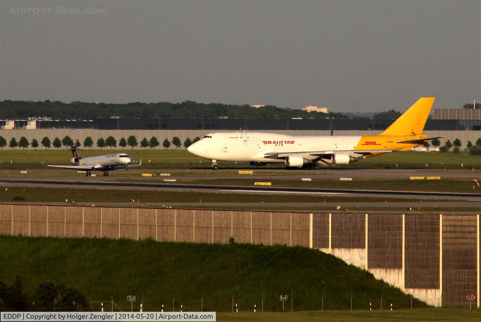 Leipzig/Halle Airport, Leipzig/Halle Germany (EDDP) - Big bird meets small bird at holding point 26L.....