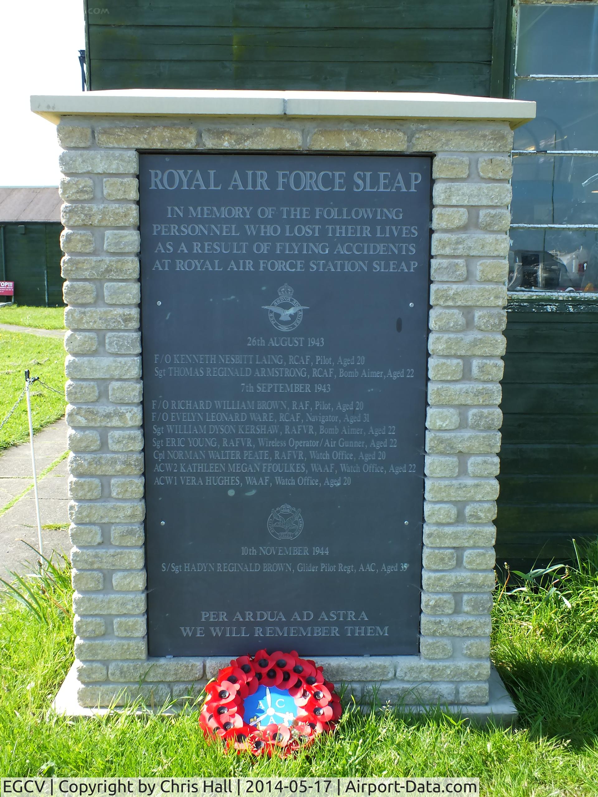 Sleap Airfield Airport, Shrewsbury, England United Kingdom (EGCV) - memorial dedicated to the RAF personnel who lost thier lives while searving at RAF Sleap