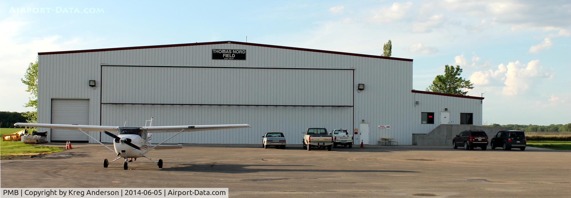 Pembina Municipal Airport (PMB) - A view of the terminal and main hangar building in Pembina, ND.