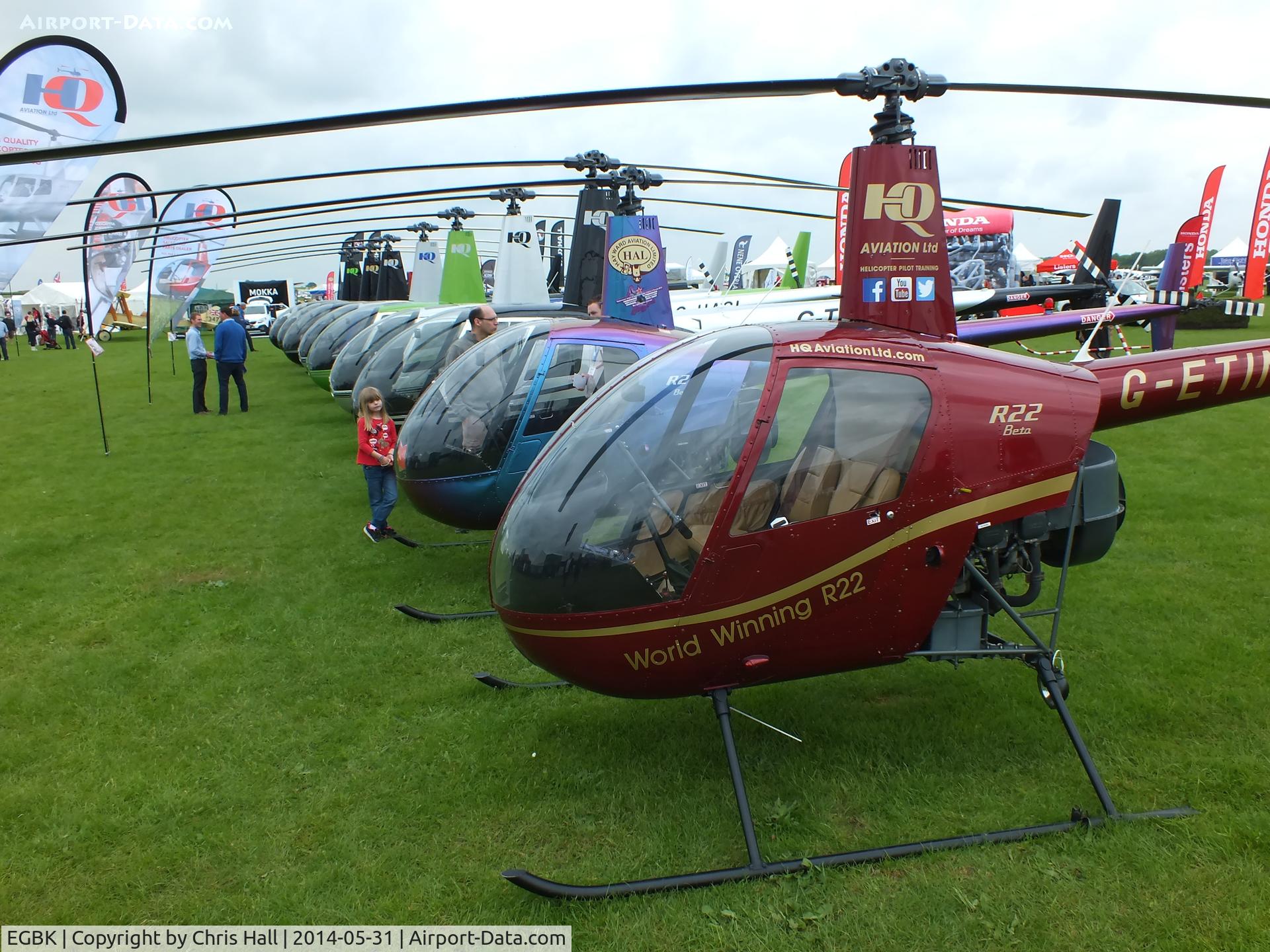 Sywell Aerodrome Airport, Northampton, England United Kingdom (EGBK) - Line up of Robinson's at AeroExpo 2014