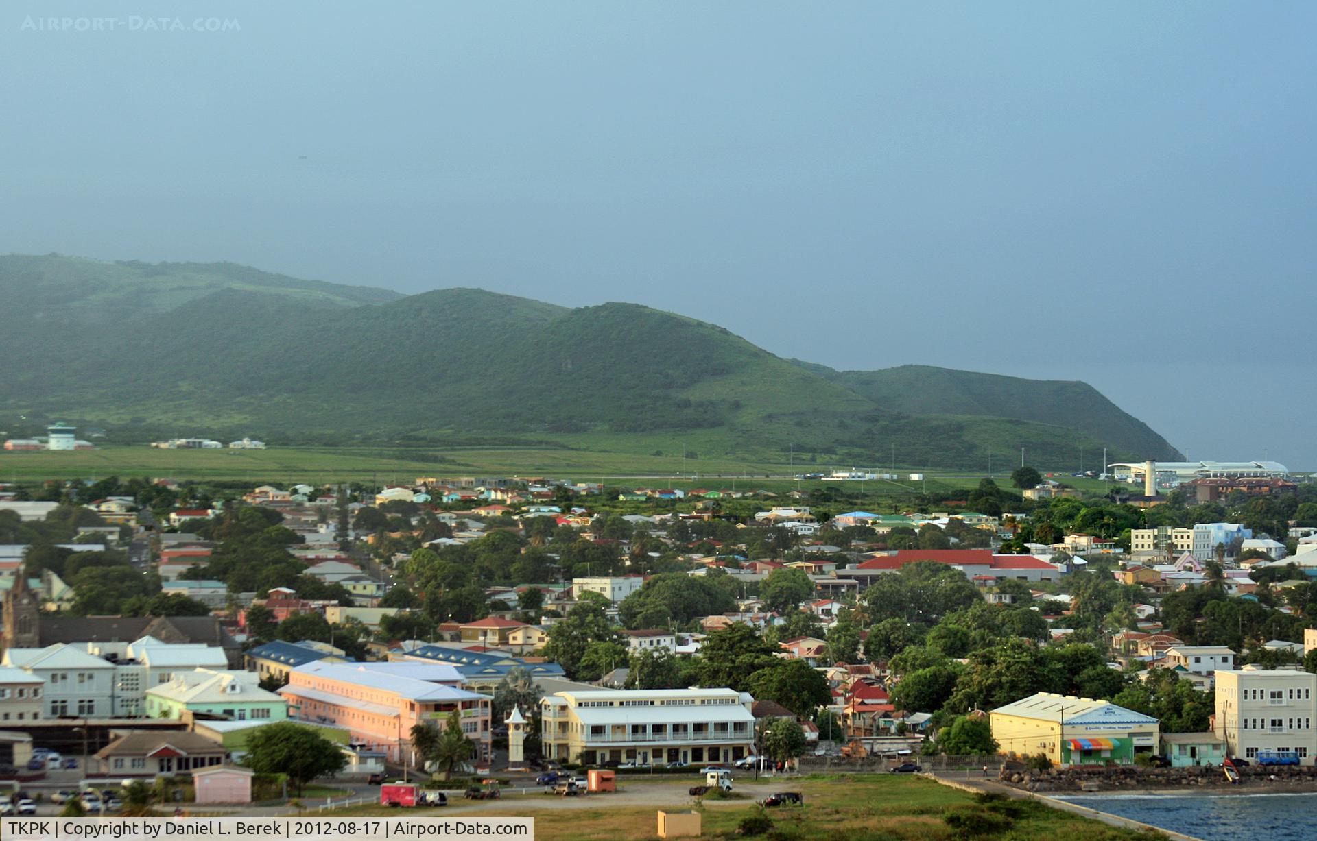 Robert L. Bradshaw International Airport, Basseterre, Saint Kitts Saint Kitts and Nevis (TKPK) - The new terminal is located at the end of the main runway.