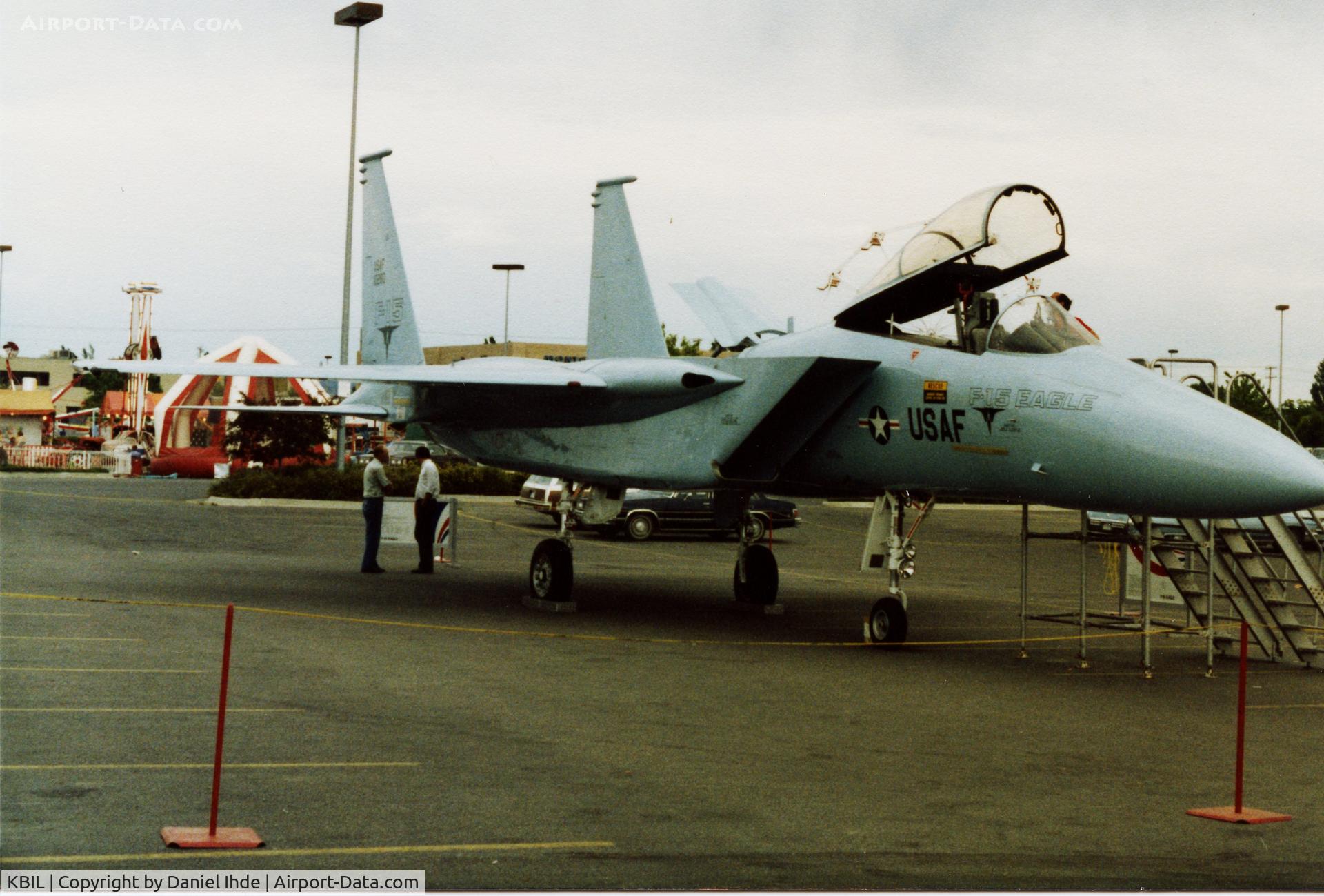 Billings Logan International Airport (BIL) - F-15 on display at the Billings Rimrock Mall parking lot, early 1980's.  Darn good pilot to land there, lol..